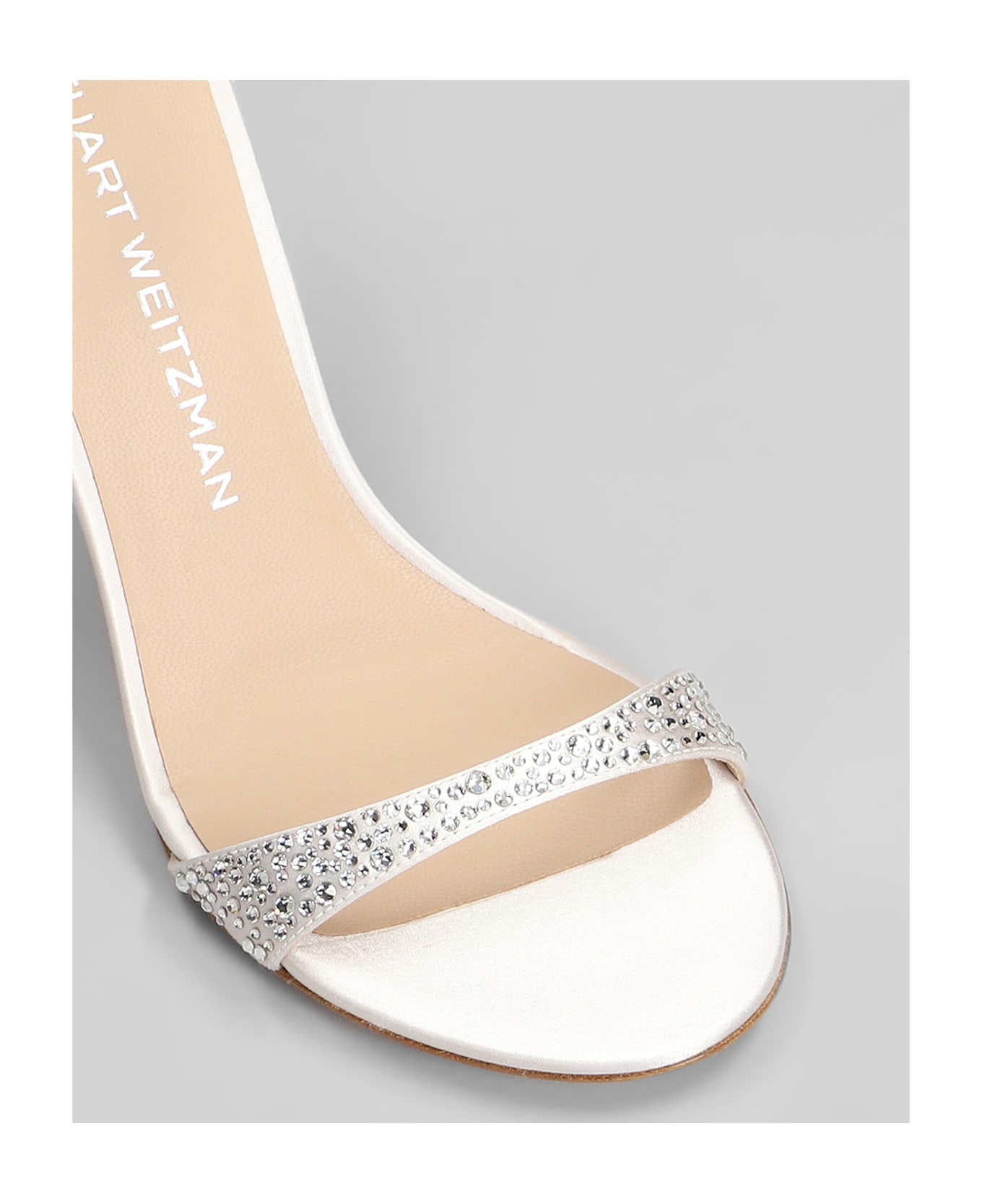 Stuart Weitzman Nudist Shine Sandals In Silver Satin - silver