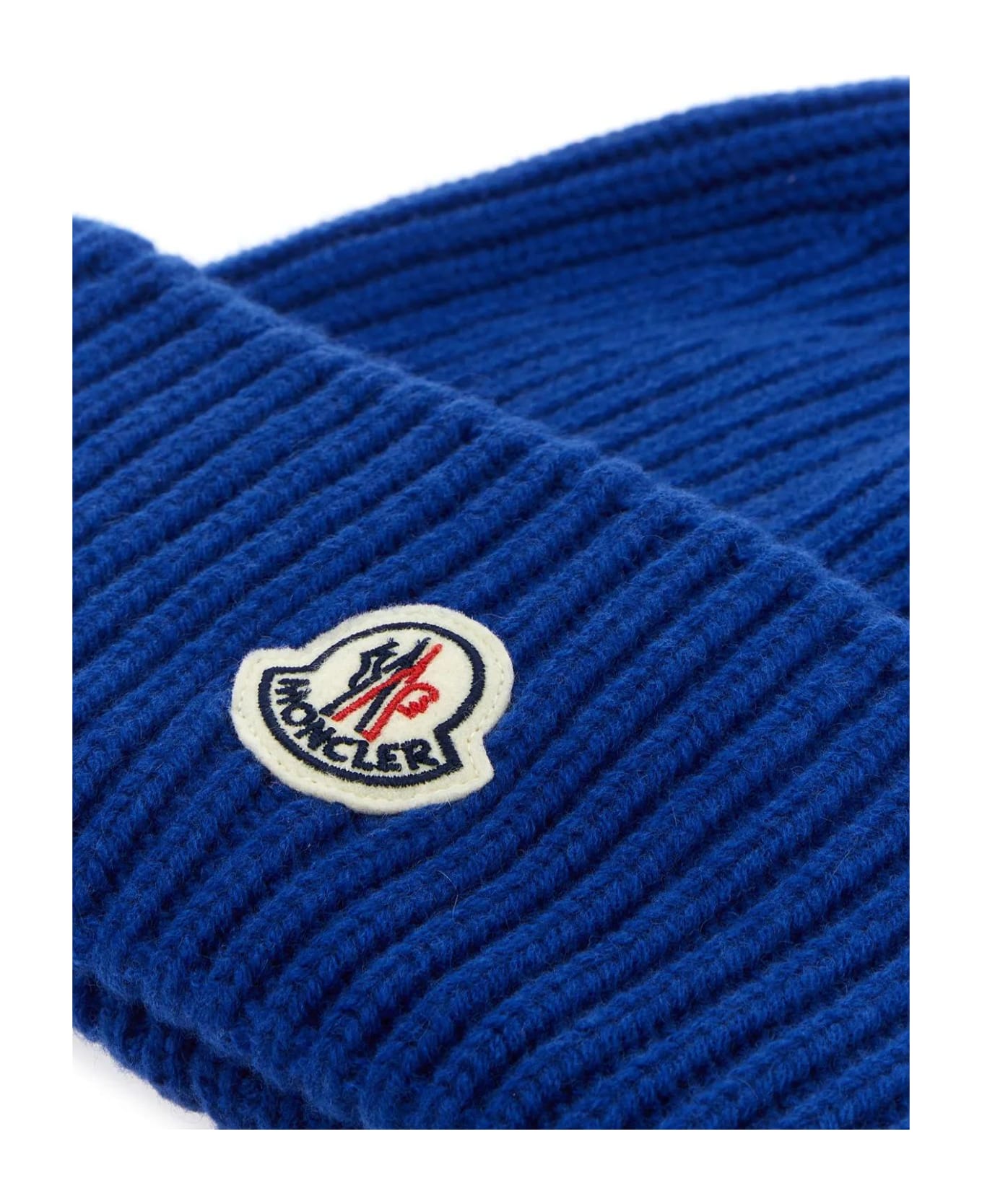 Moncler Electric Blue Wool Blend Beanie Hat - Blue