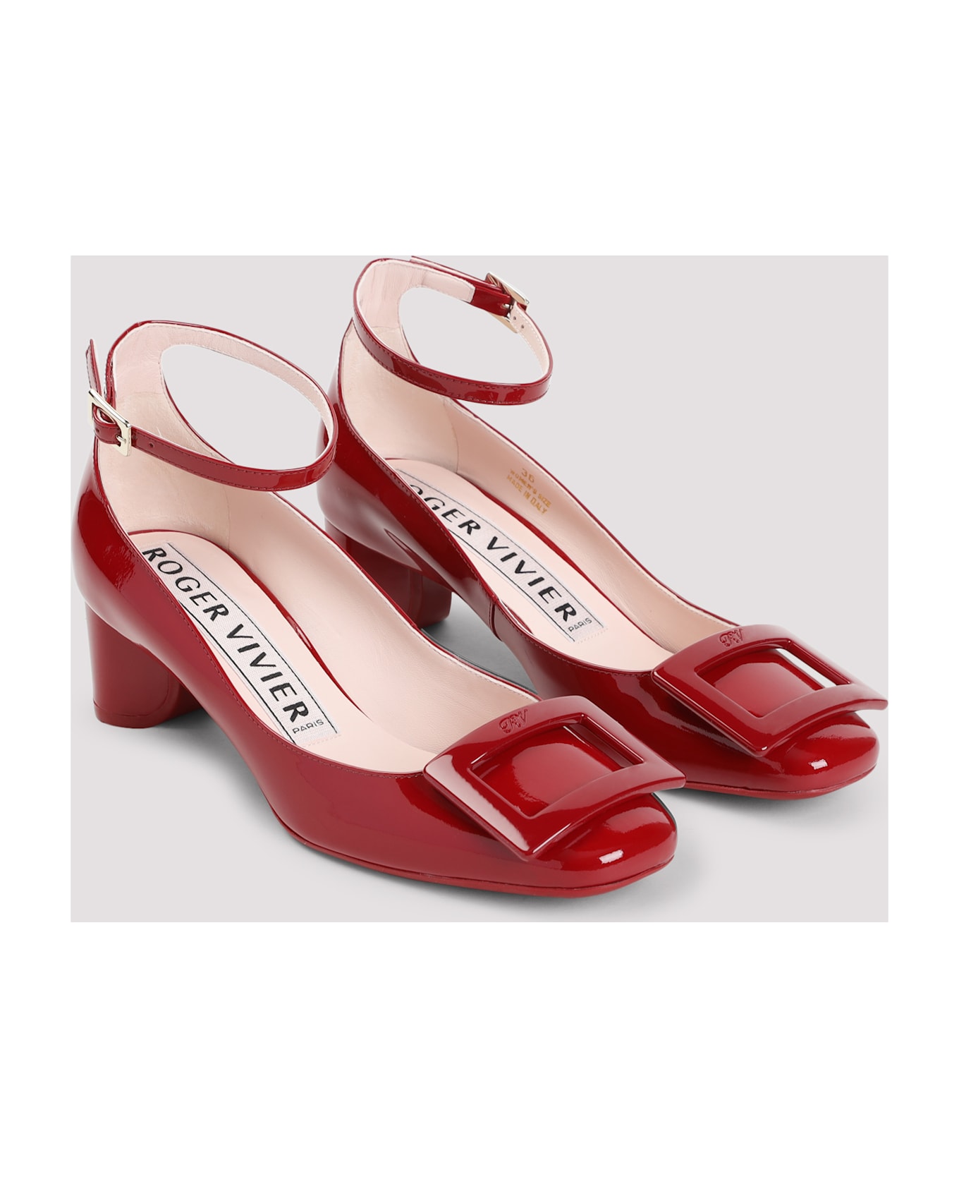 Roger Vivier Roundy Lacquered Ankle Strap Dec 45 Pumps - Rubino Scuro