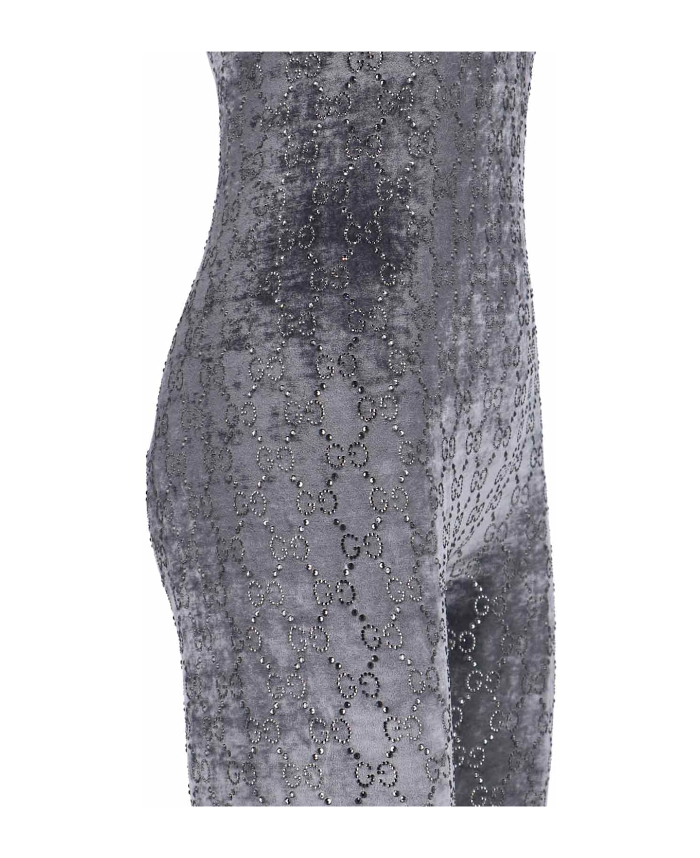 Gucci Jumpsuit With "gg" Crystals - Gray