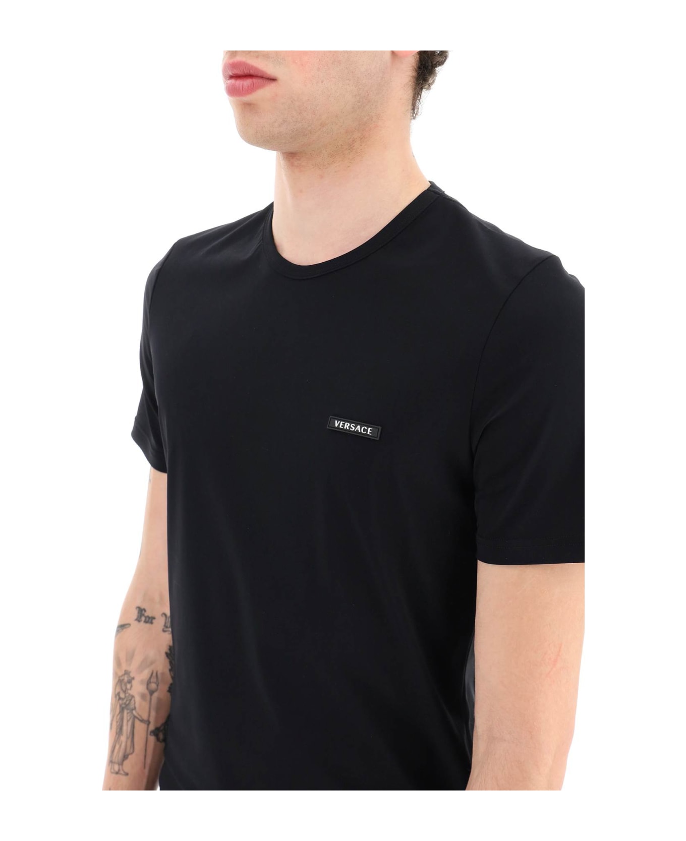 Versace T-shirt With 'la Greca' Print On The Back - BLACK (Black)