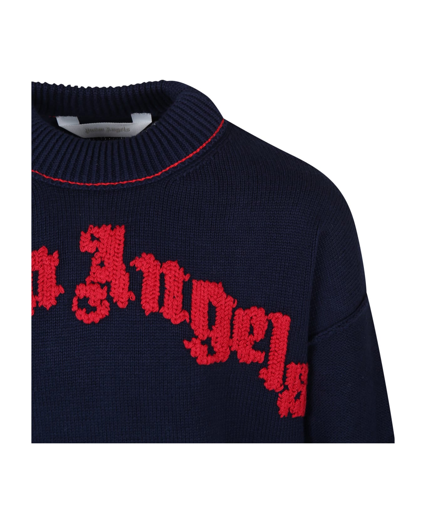 Palm Angels Blue Sweater For Boy With Logo - Blue