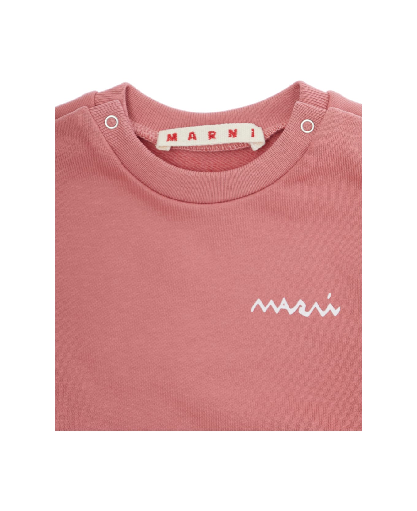 Marni Pinkdress With Logo On Front And Flared Skirt In Cotton Baby - Pink