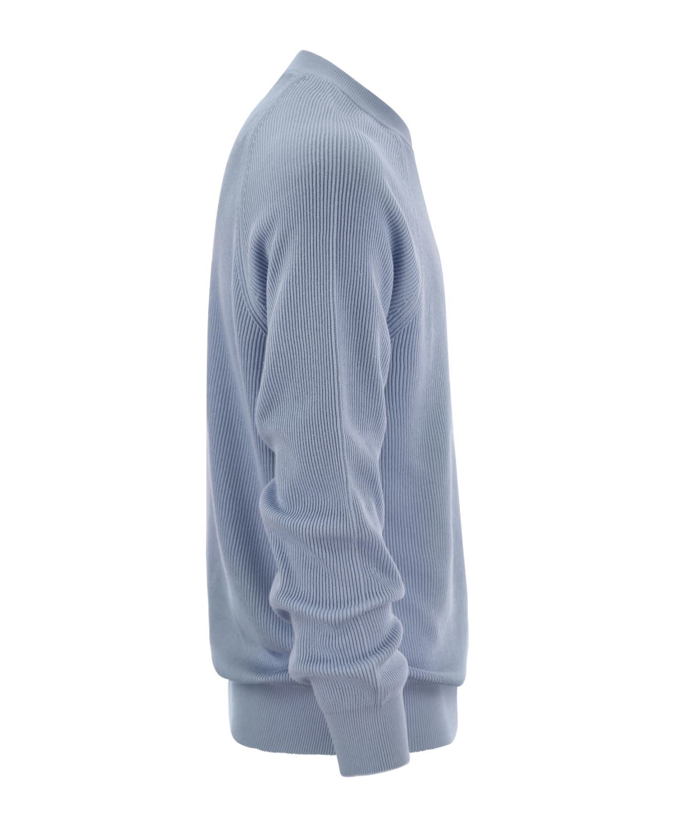 Brunello Cucinelli Cotton Rib Sweater With Raglan Sleeve - Turquoise