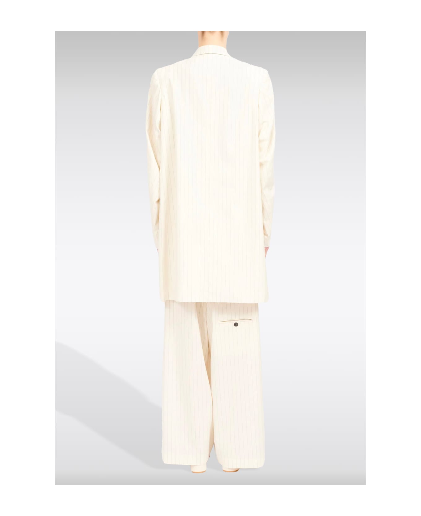 MM6 Maison Margiela Giacca Off white pinstriped long double-breated blazer - Panna