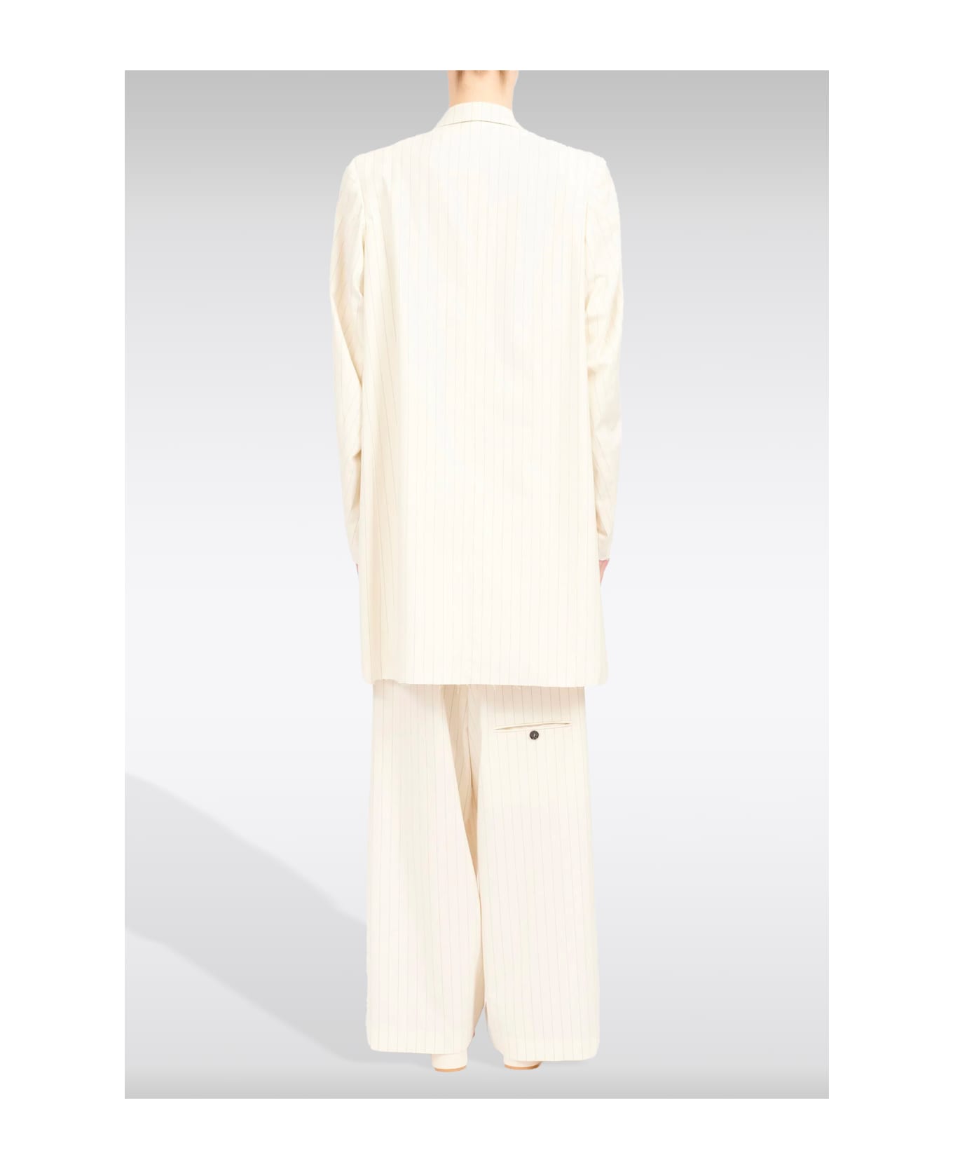 MM6 Maison Margiela Giacca Off White Pinstriped Long Double-breated Blazer - Panna