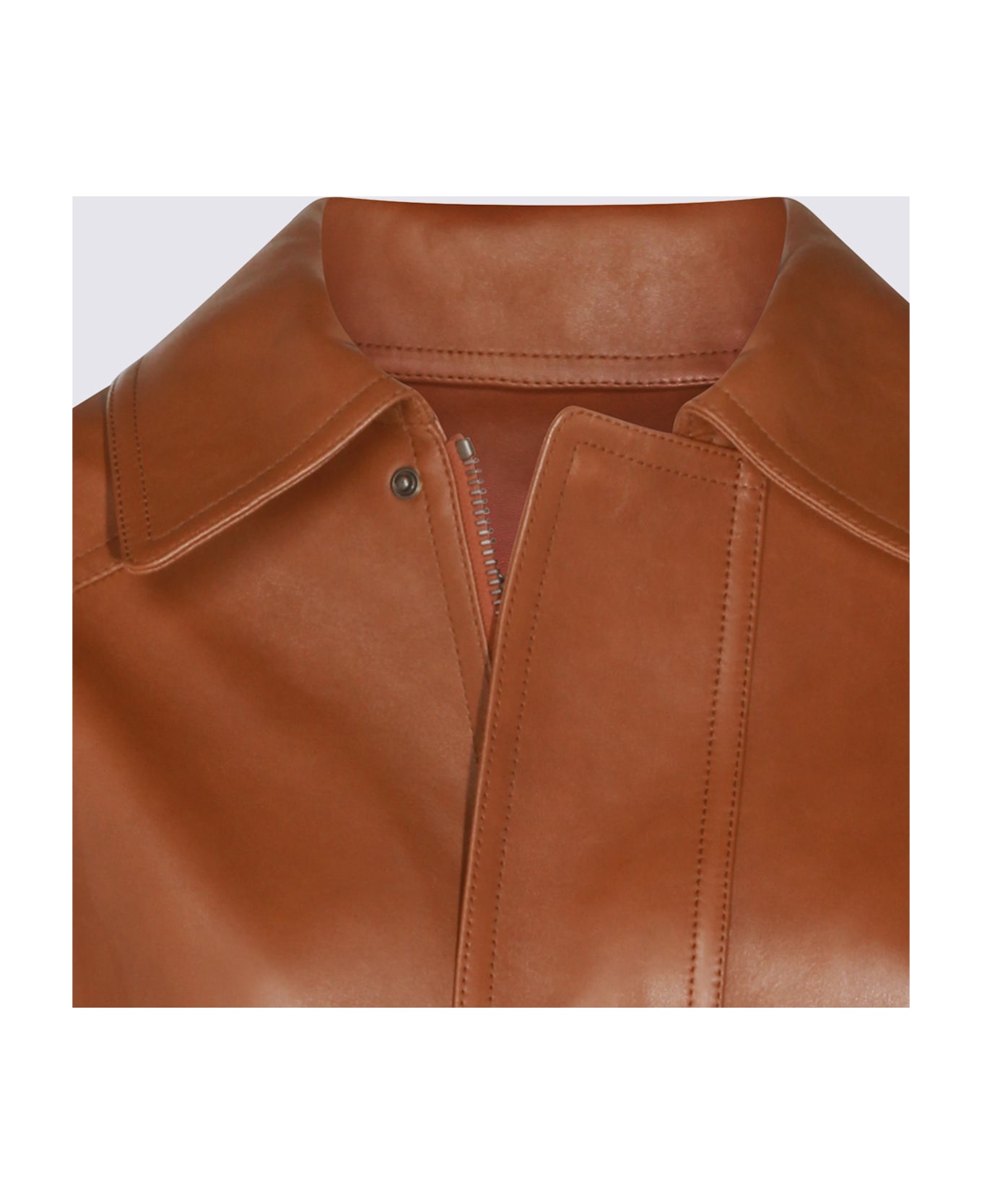 Saint Laurent Brown Leather Jacket - MARRON SENOIS