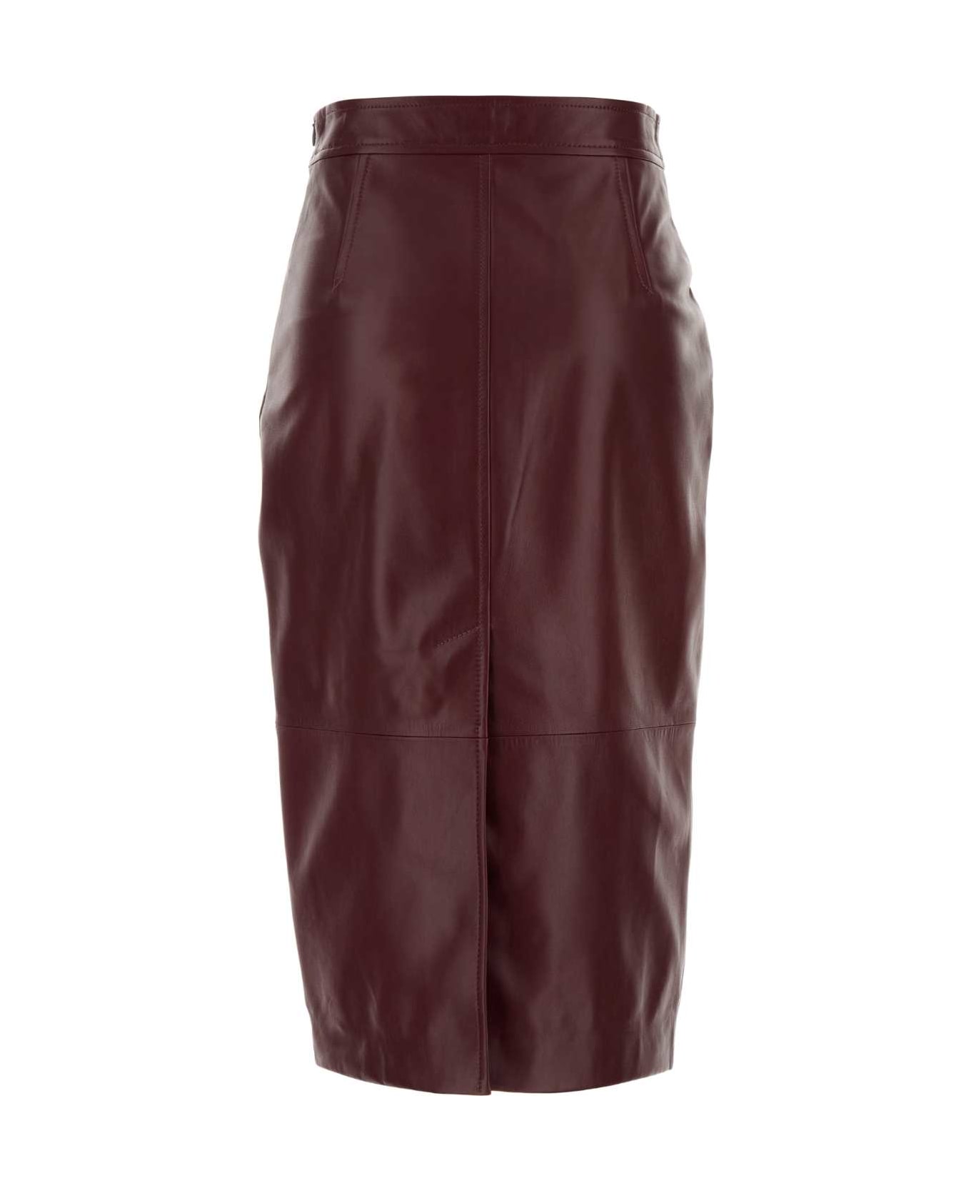 Max Mara Studio Burgundy Leather Taiga Skirt - BORDEAUX