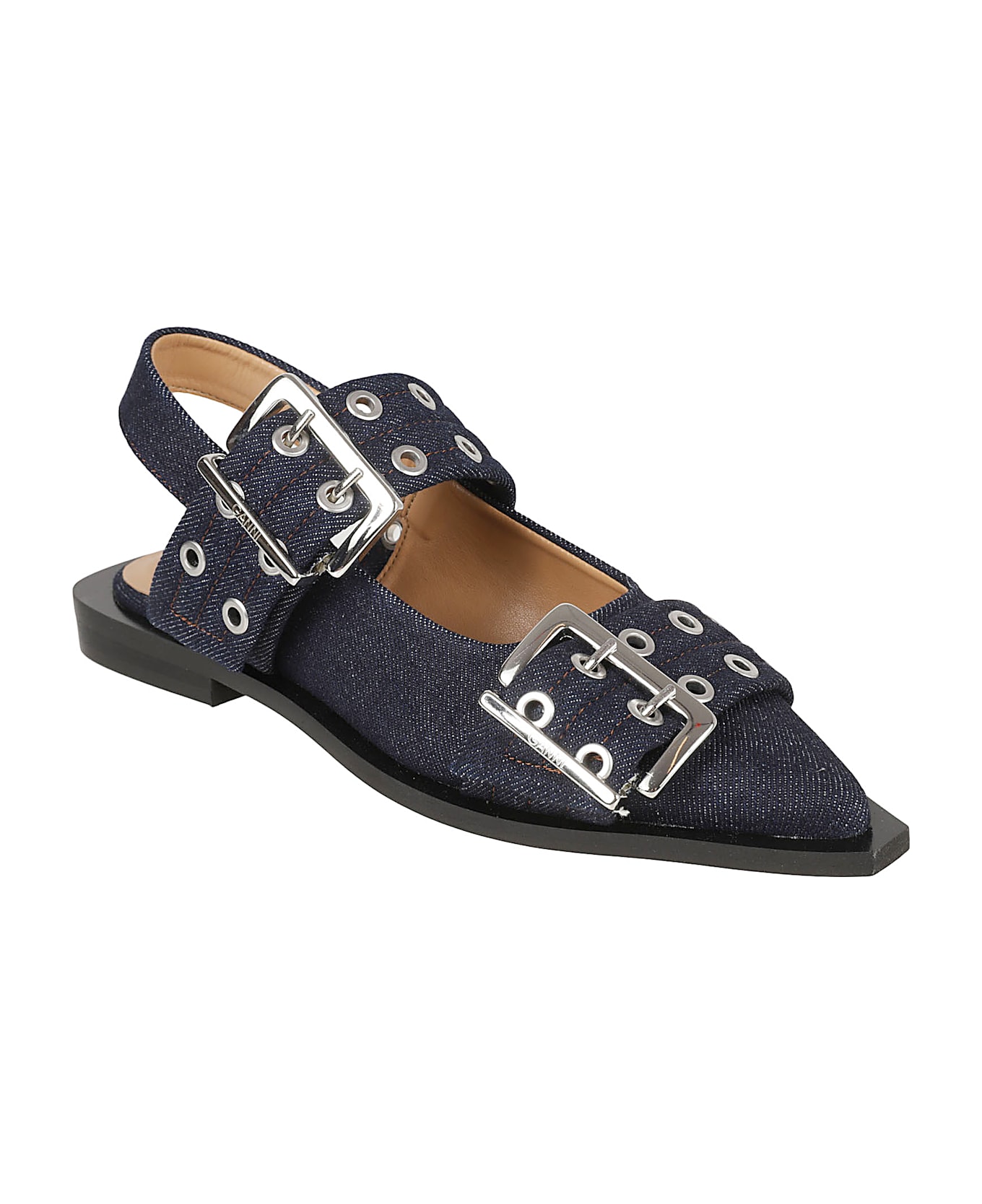 Ganni Feminine Buckle Ballerinas - Dark Navy