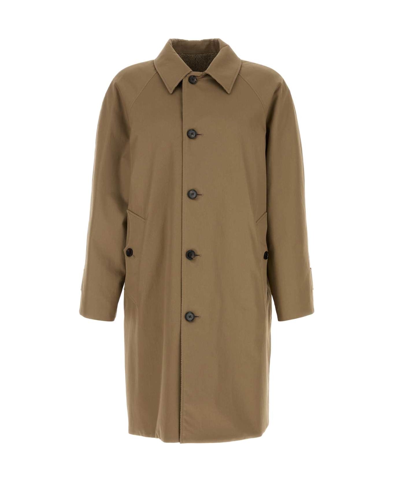 Burberry Mud Gabardine Reversible Overcoat - CLAYBROWN
