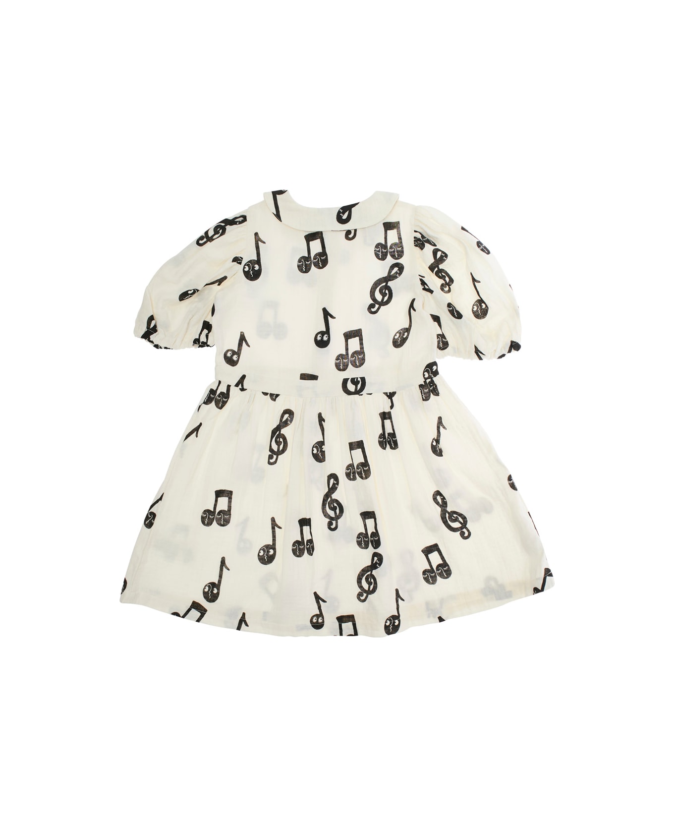 Mini Rodini White Dress With All-over Printed Musical Notes In Cotton Girl - White