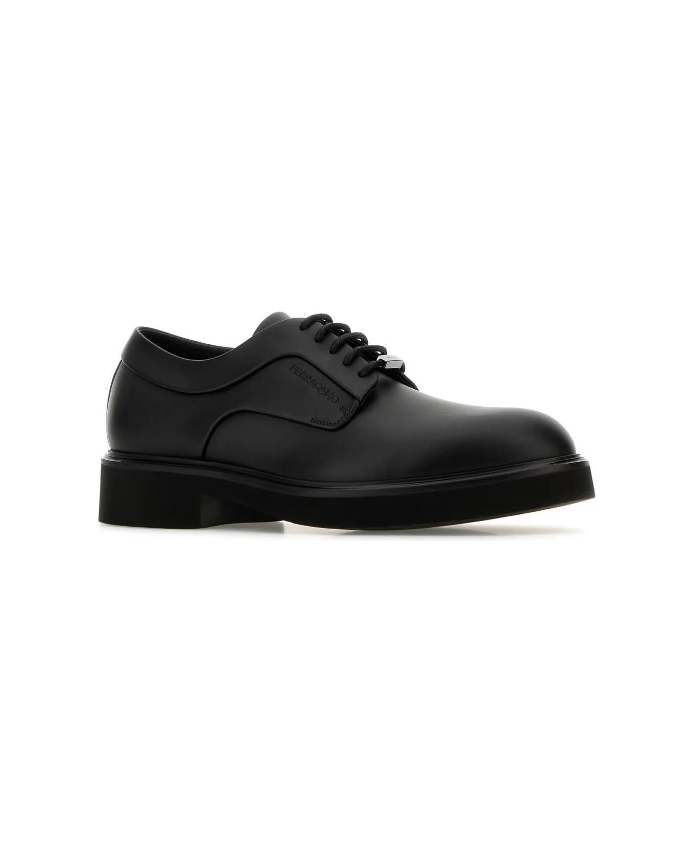 Ferragamo Black Leather Cervantes Lace-up Shoes - BLACK