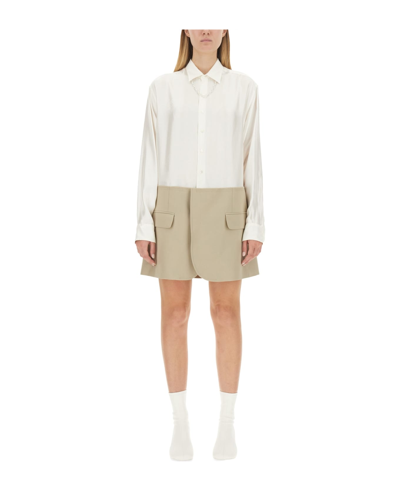 MM6 Maison Margiela Spliced Mini Shirt Dress - BIANCO