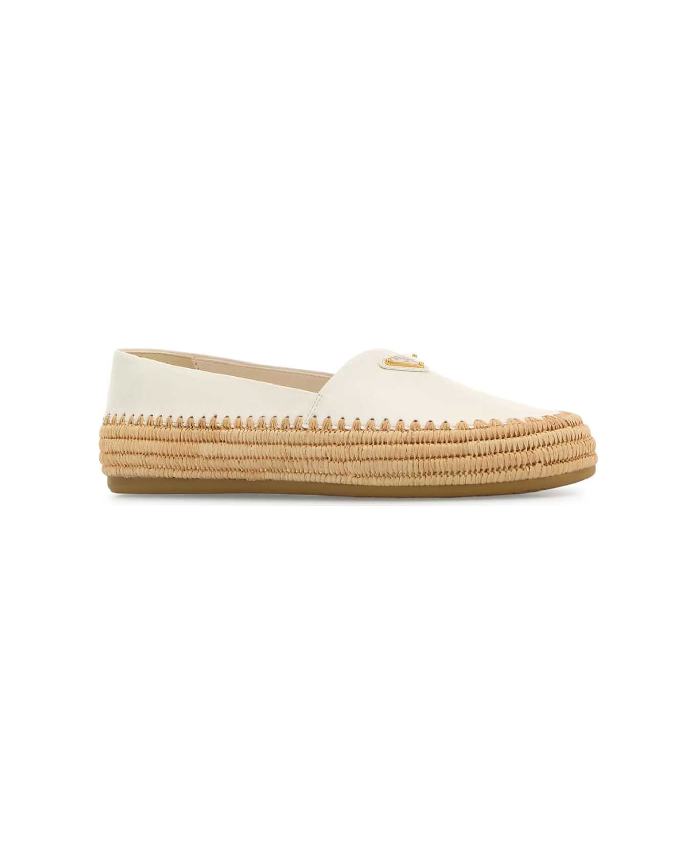 Prada White Leather Espadrilles - AVORIO
