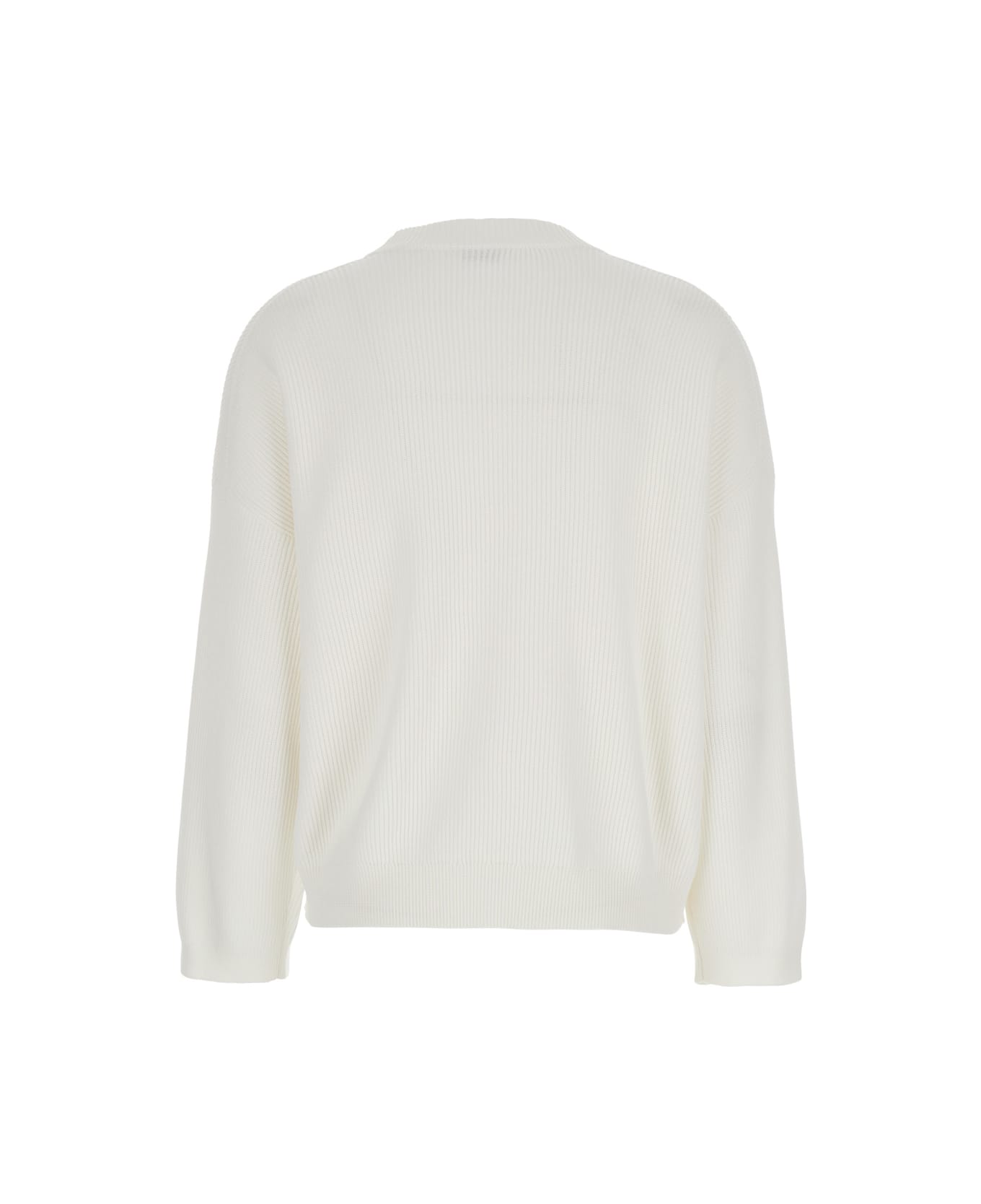 Brunello Cucinelli White Sweater With V Neck And Monile Detail On The Front In Cotton Woman - White