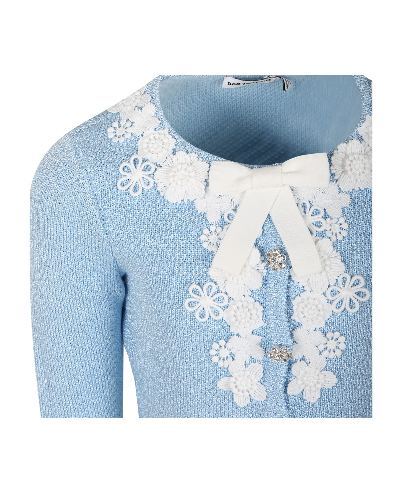 self-portrait Sky Blue Knit Cardigan For Girl With Sequins - Light Blue ニットウェア＆スウェットシャツ