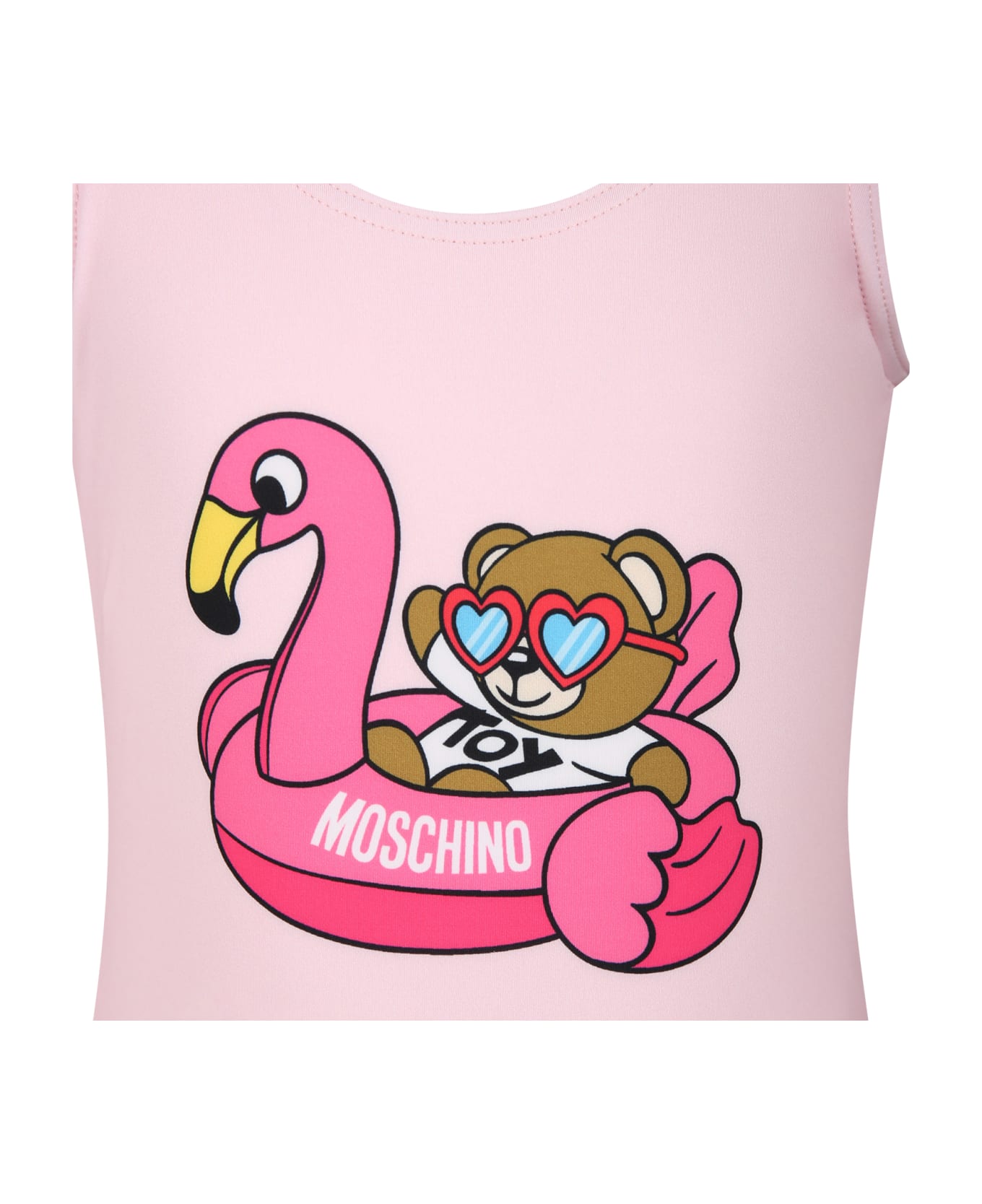 Moschino Pink Swimsuit For Girl With Teddy Bear And Flamingo - Pink