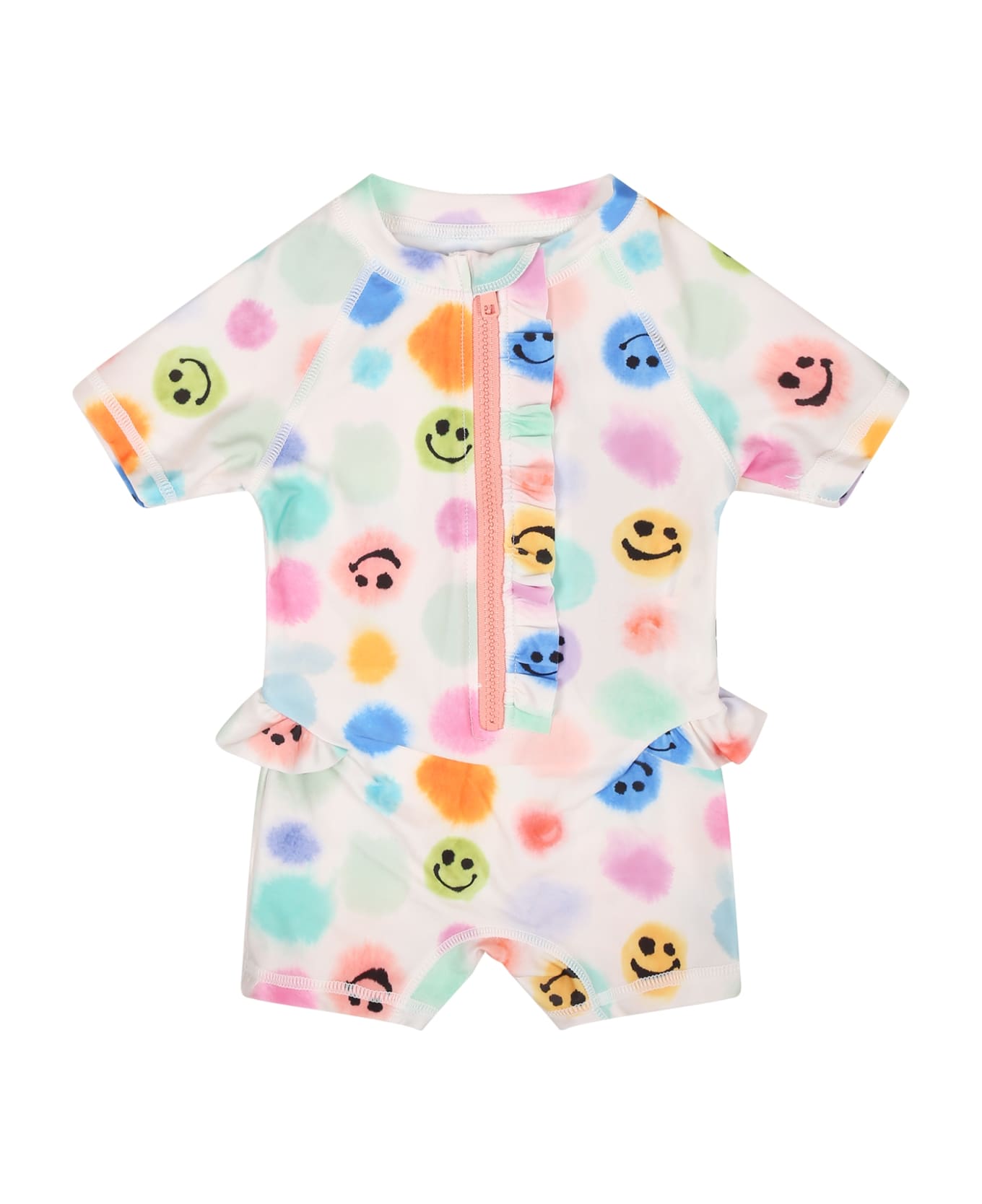 Molo White Swimsuit For Babykids With Polka Dots And Smile - Multicolor Tシャツ＆ポロシャツ