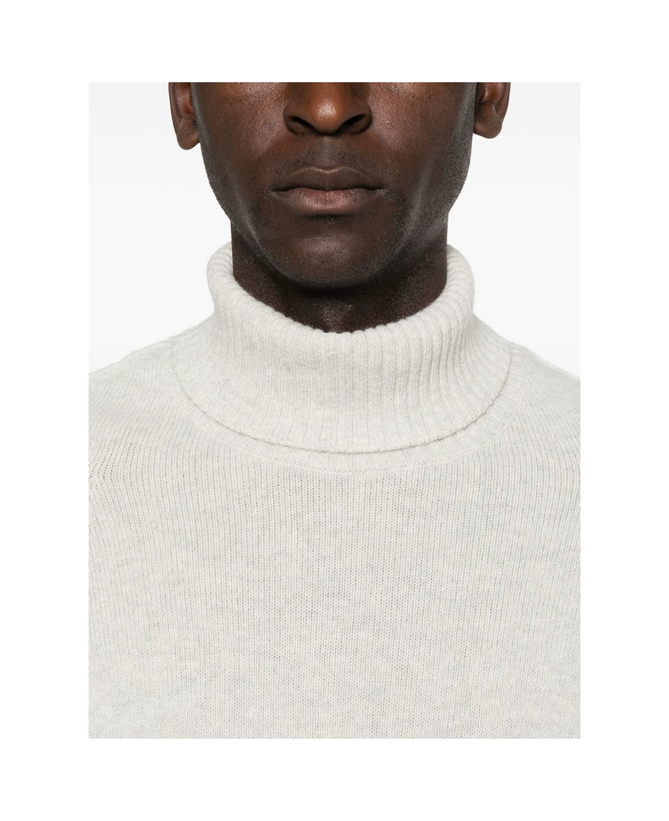 C.P. Company Logo Wool Turtle-neck Sweater - Light Grey