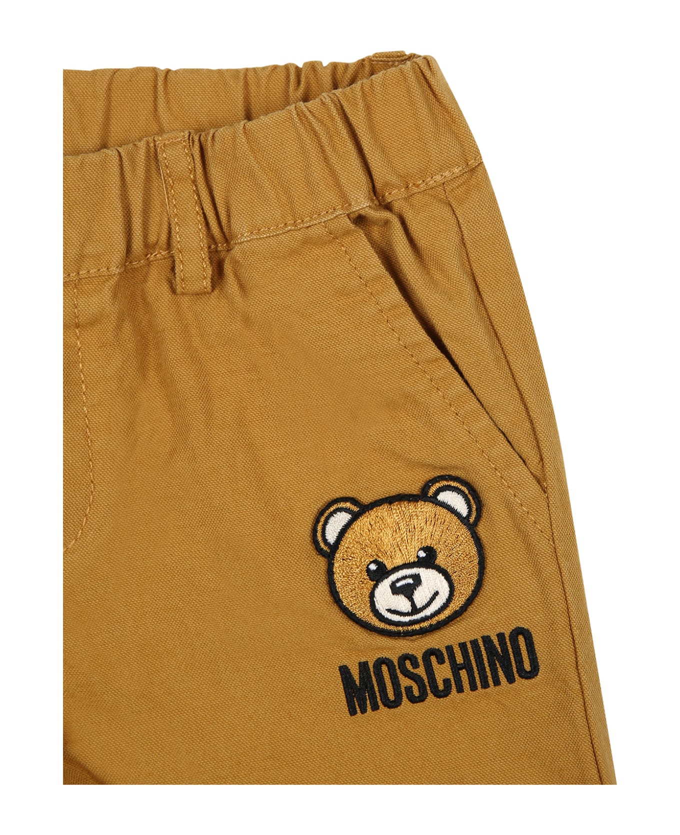 Moschino Brown Trousers For Baby Boy With Teddy Bear And Logo - Brown ボトムス