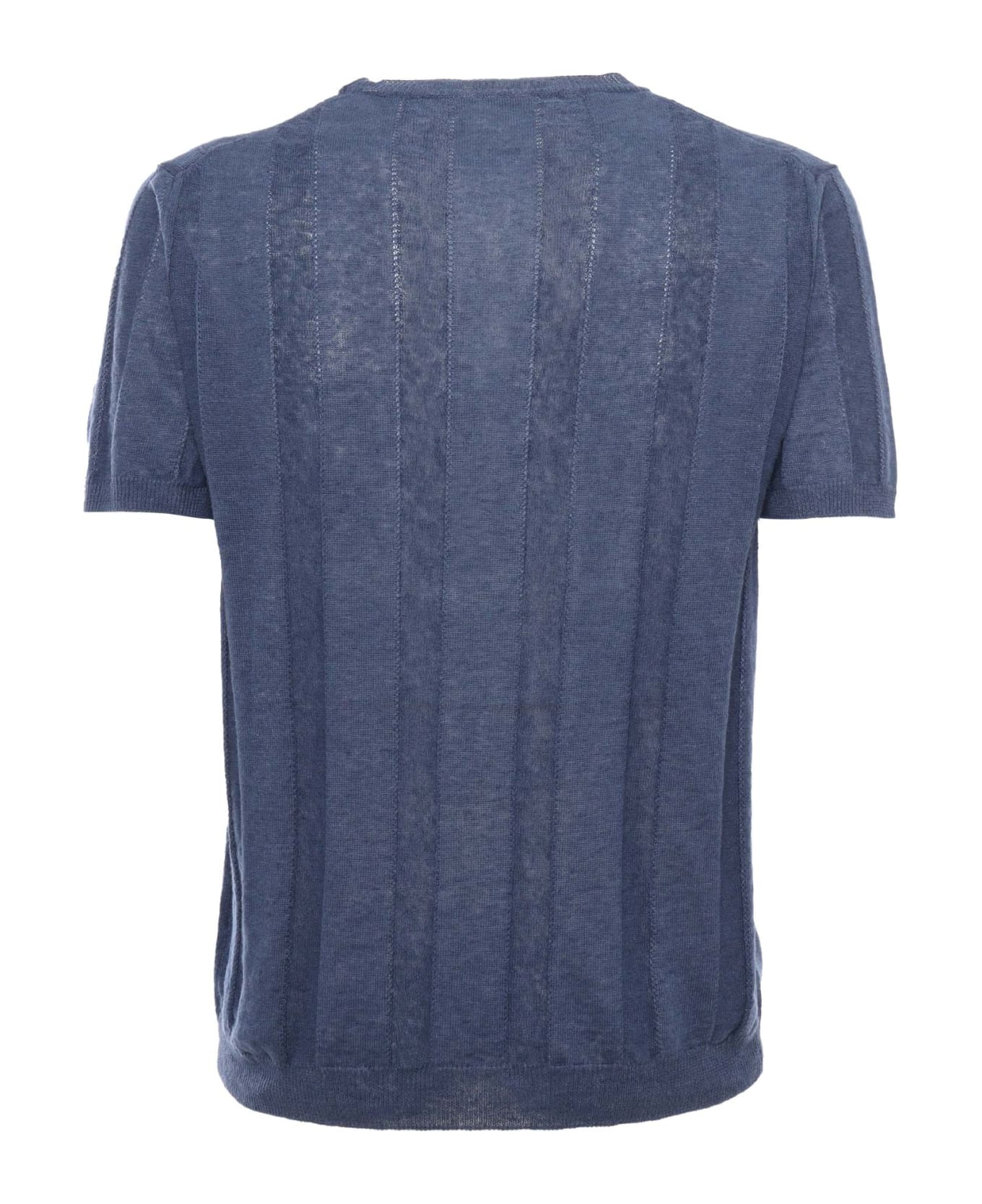 Kangra Blue Ribbed T-shirt - BLUE ニットウェア