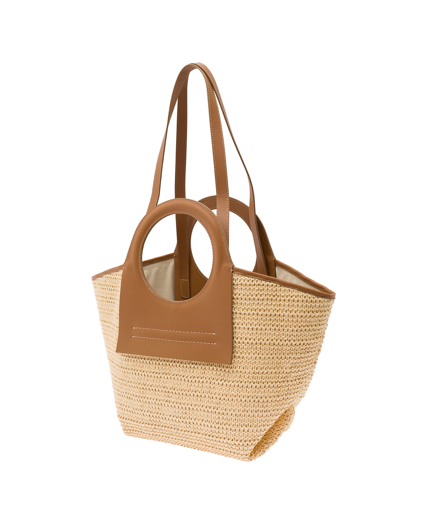 Hereu 'cala S Raffia' Brown And Beige Handbag With Leather Handles In Rafia Woman - Brown トートバッグ