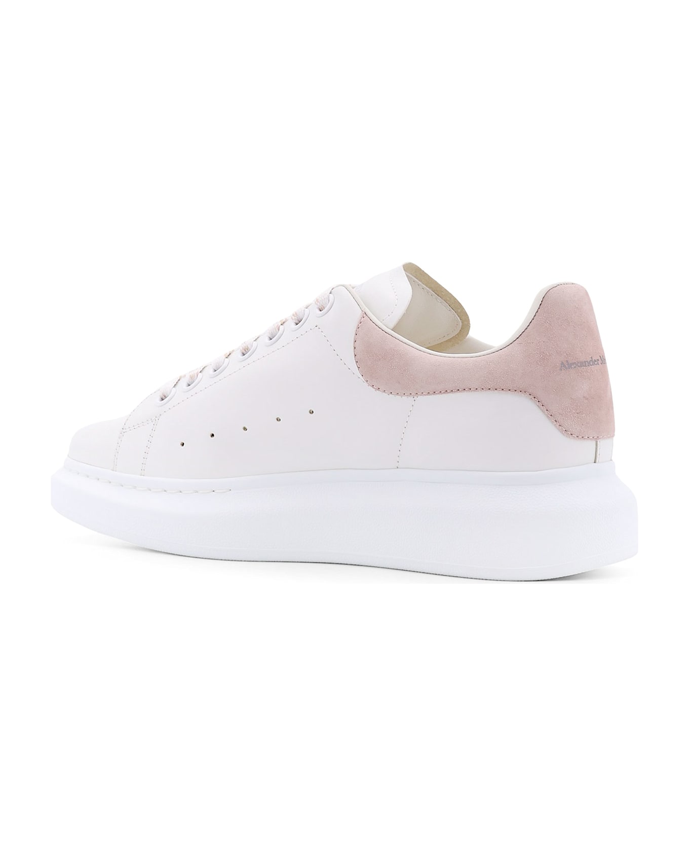 Alexander McQueen White Leather Sneakers With Pink Suede Heel - Pink