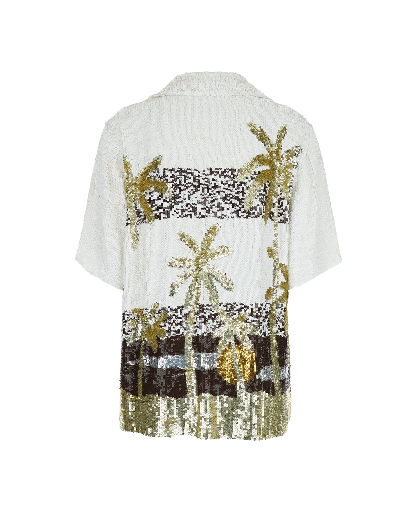 Parosh Blue Tropical Patterns Casual Style Short Sleeves Shirt - White Print