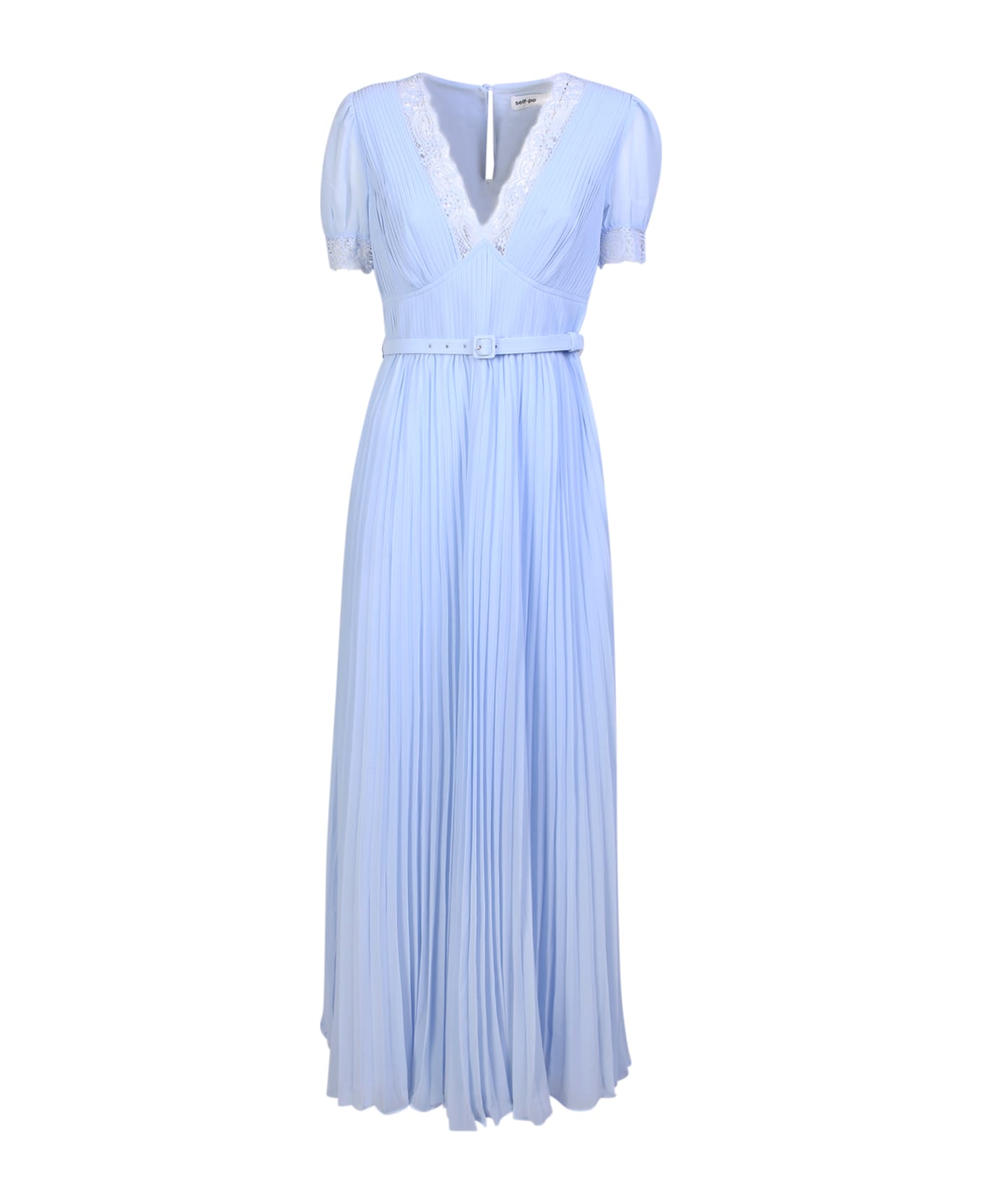 self-portrait Chiffon Pleated Maxi Light Blue Dress - Blue