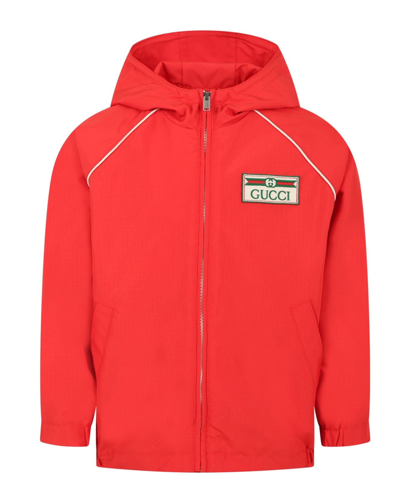 Gucci Red Jacket For Kids With Vintage Logo - Red コート＆ジャケット
