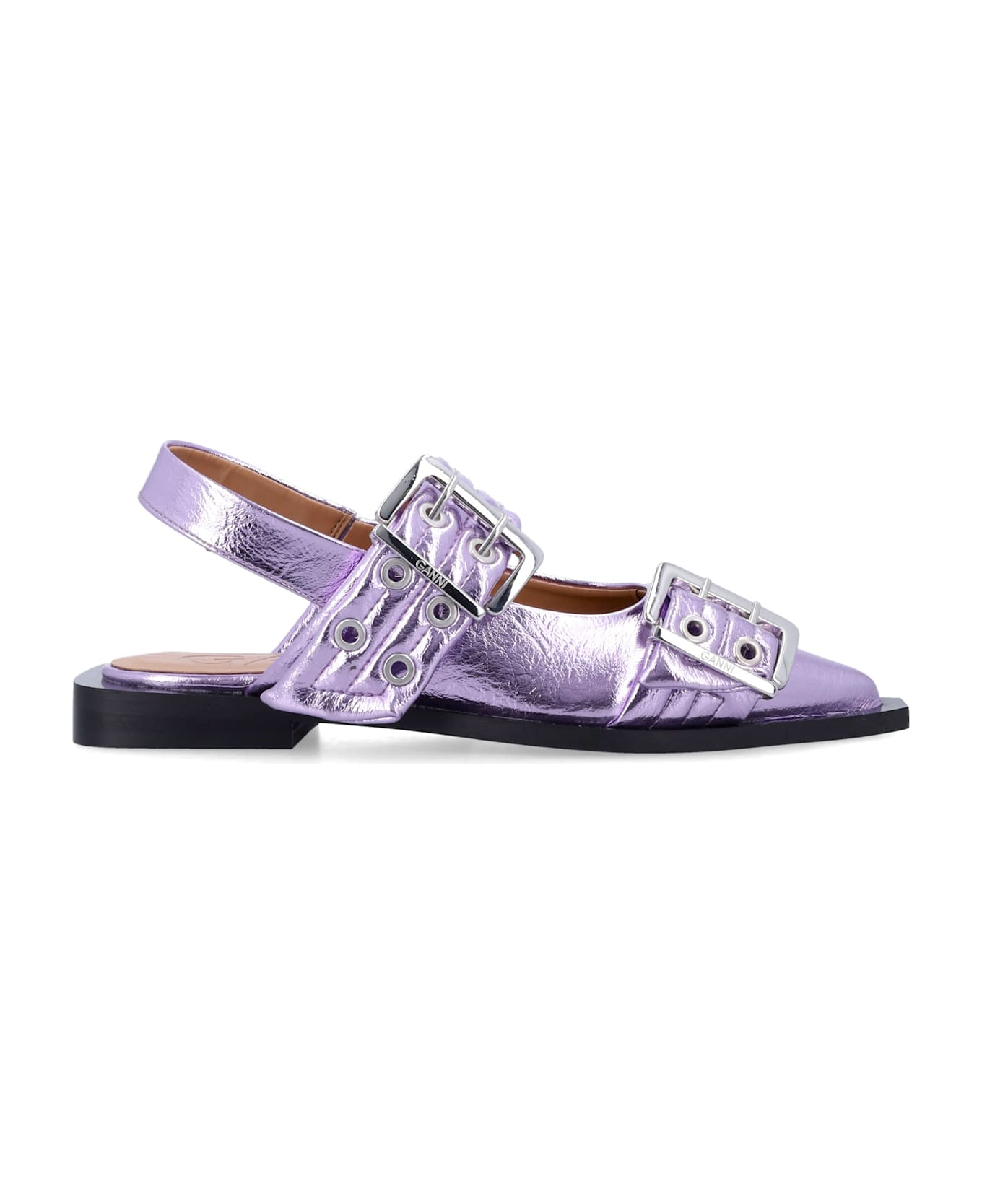 Ganni Metallic Feminine Buckle Ballerinas - Lavander