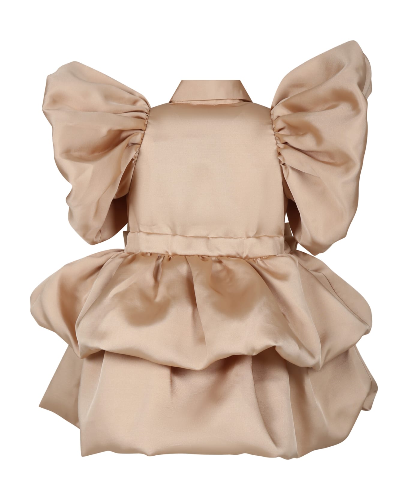 Caroline Bosmans Beige Dress For Girl With Ruffles And Bow - Beige