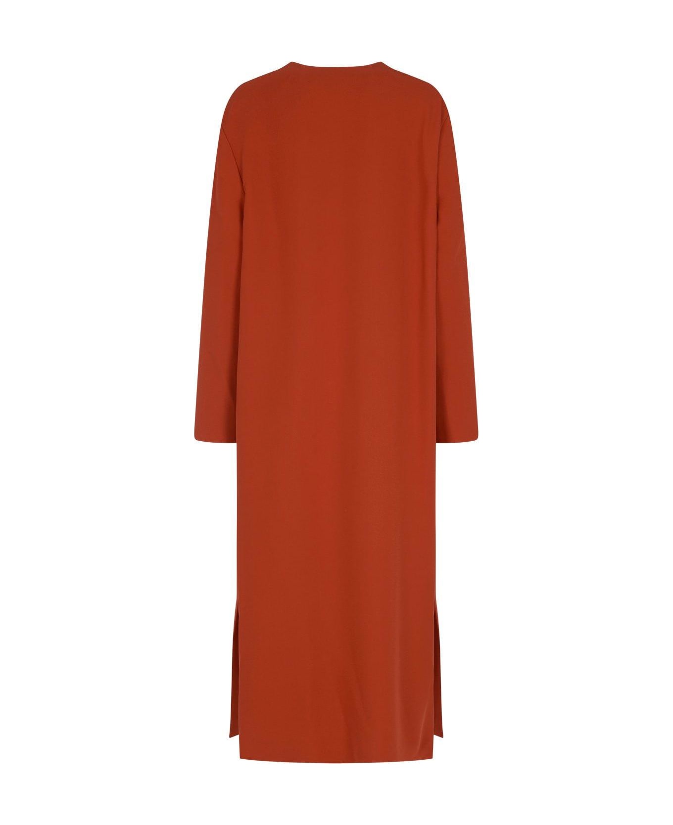 Valentino Split Neck Long-sleeved Midi Dress - Orange