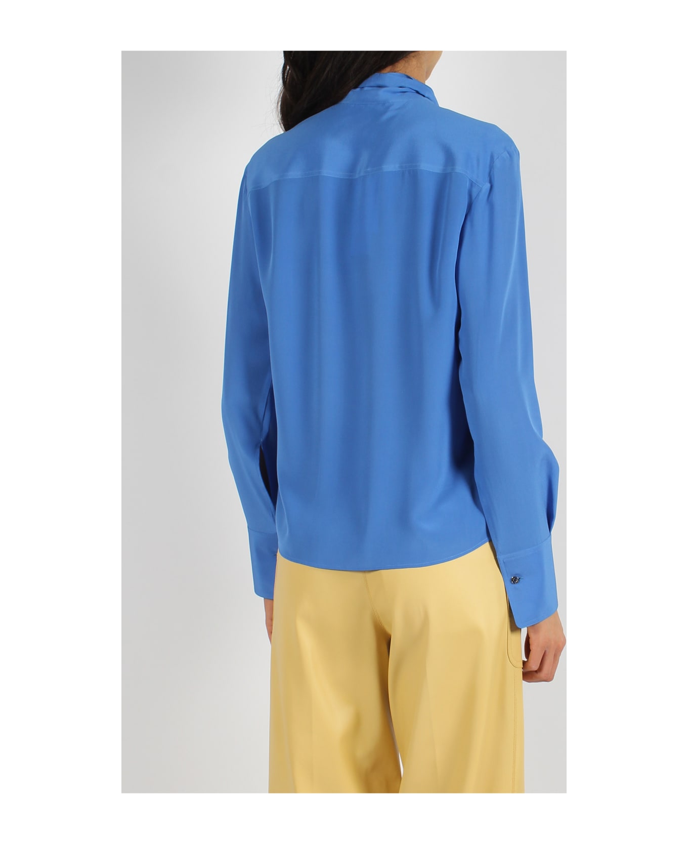 Stella McCartney Silk Crepe De Chine Pussybow Shirt - Blue