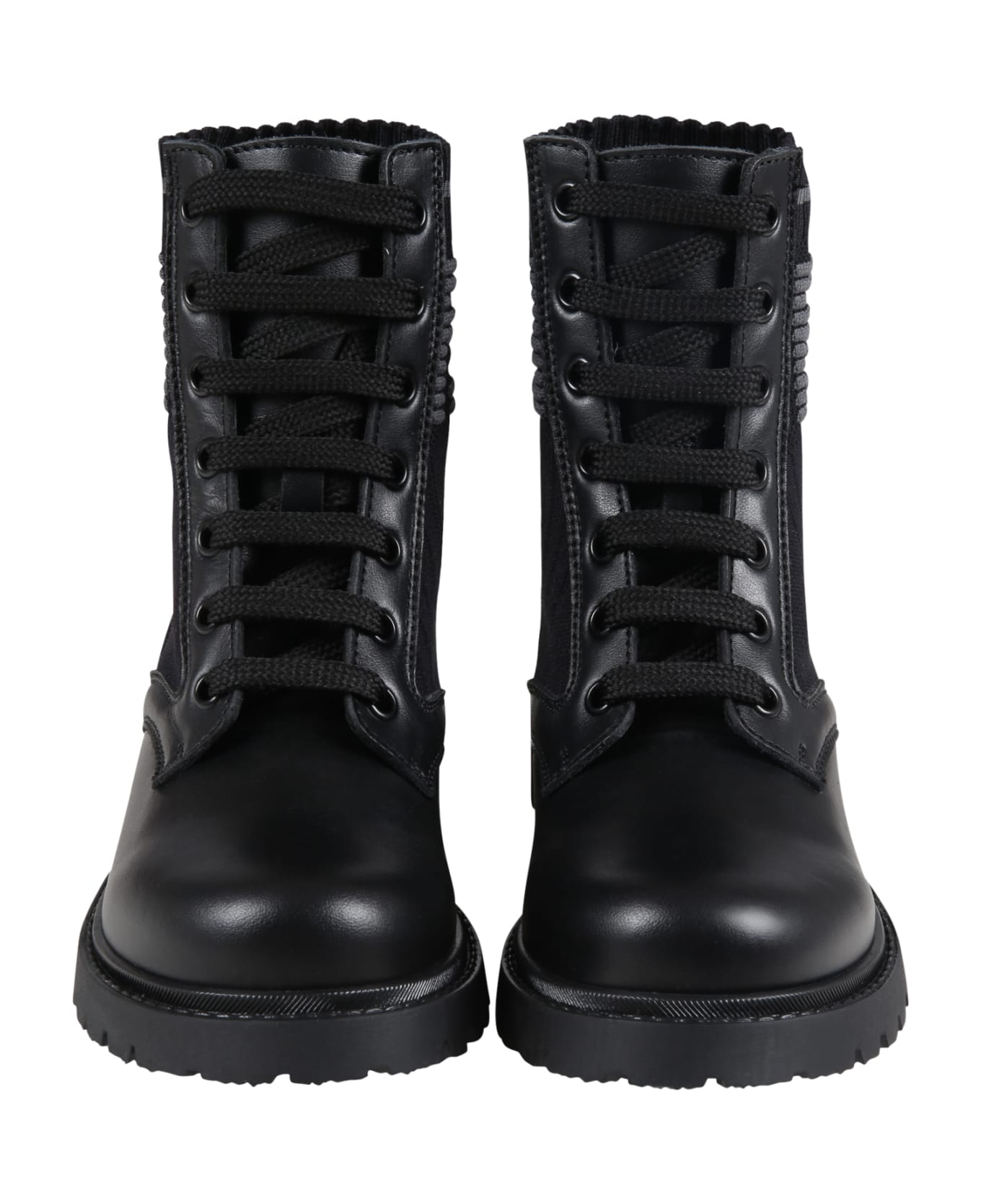 Fendi Black Boots For Kids With Double Gray Ff - Black シューズ