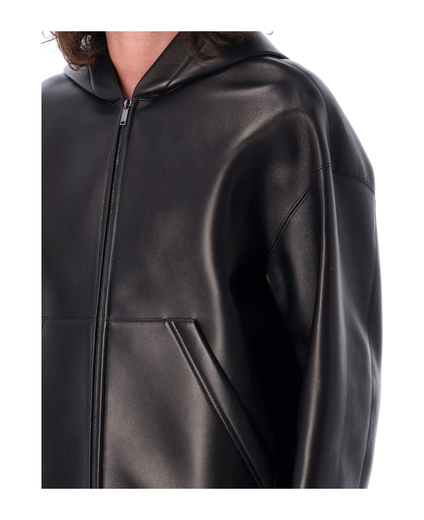 Valentino Garavani Hooded Leather Bomber - NERO