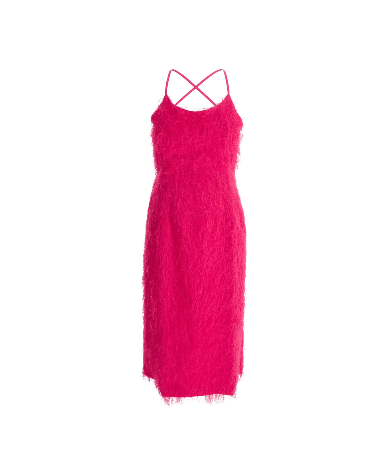 TwinSet Pink Frayed Midi Dress In Technical Fabric Woman - Pink ワンピース＆ドレス