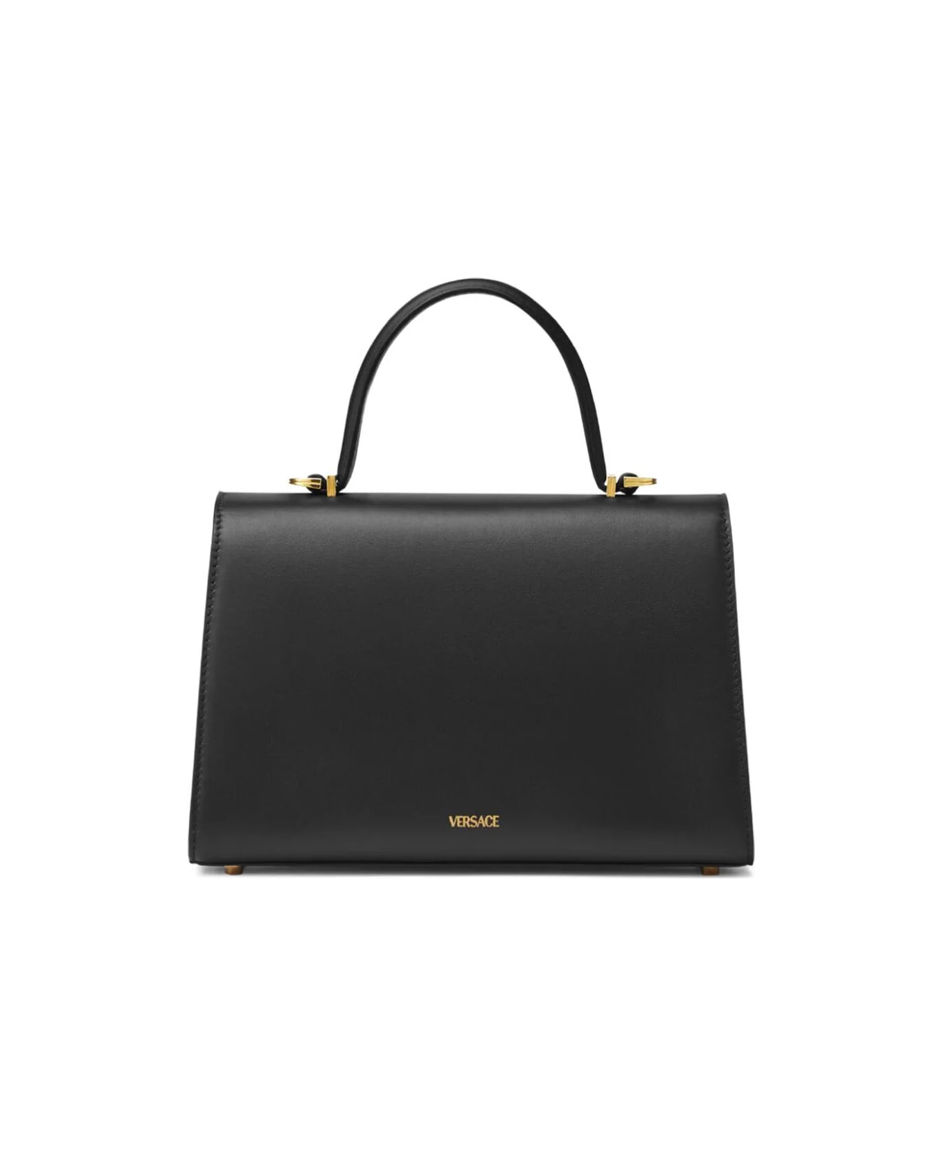 Versace Medium Top Handle Bag - V Black Versace Gold
