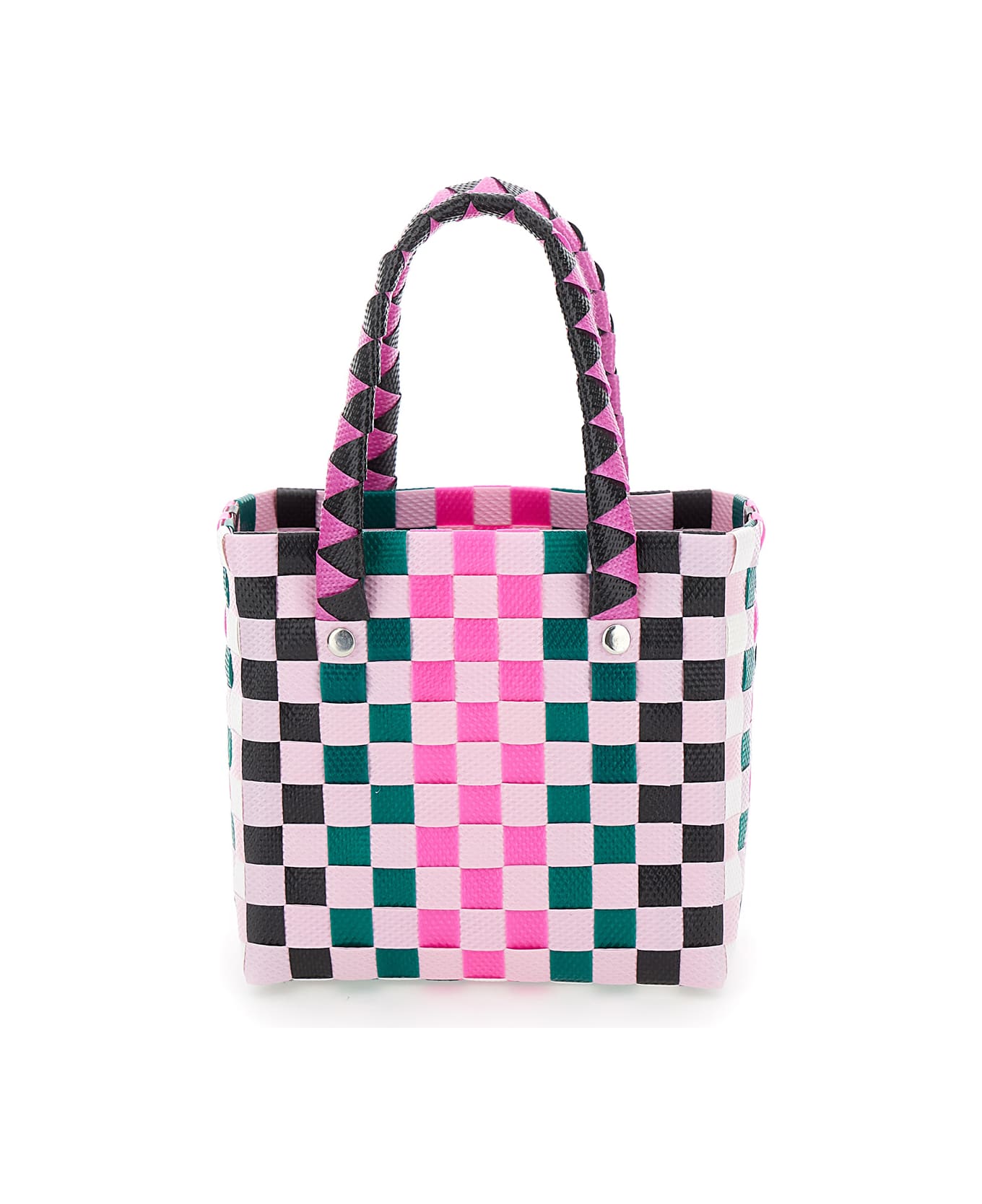 Marni 'micro Basket' Multicolor Handbag With Logo Plaquef In Woven Material Girl - Multicolor