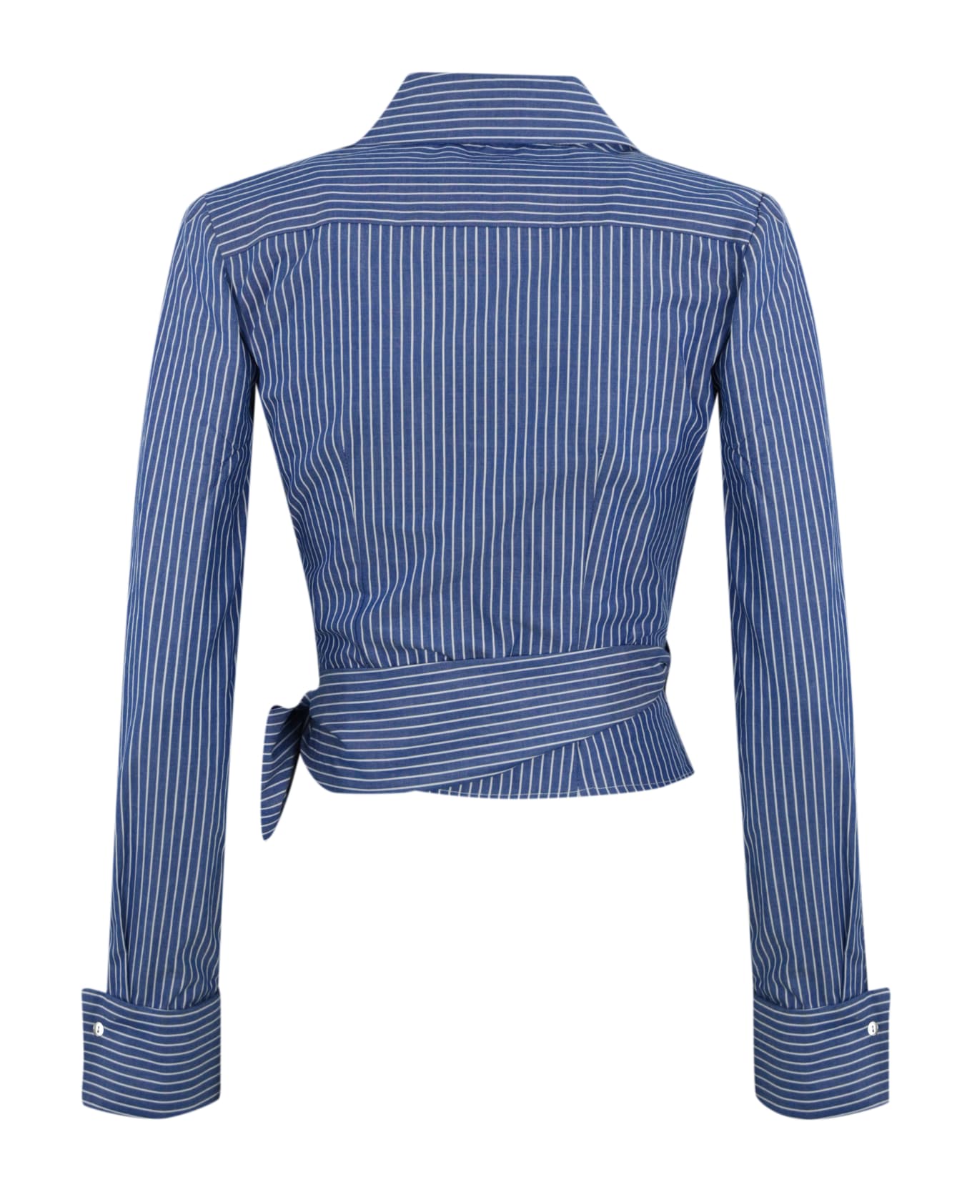 Elisabetta Franchi Poplin Shirt With Sash - Navy/bianco