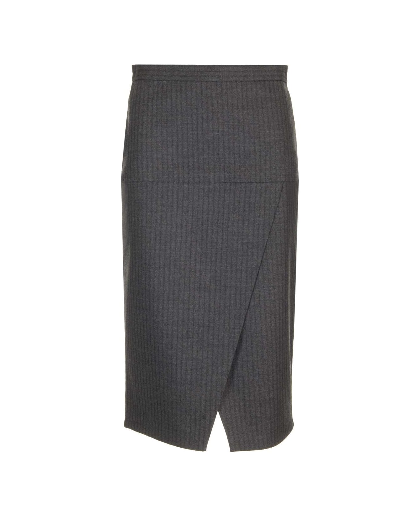 Fendi Pinstriped Wool Pencil Skirt - Grey