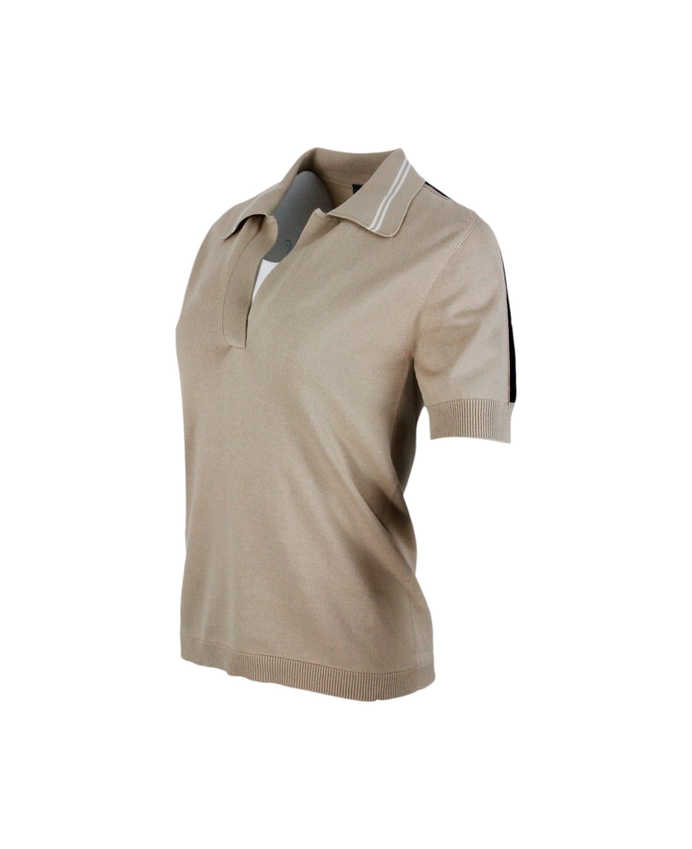 Lorena Antoniazzi Short-sleeved Polo T-shirt In Cotton And Cashmere - Beige