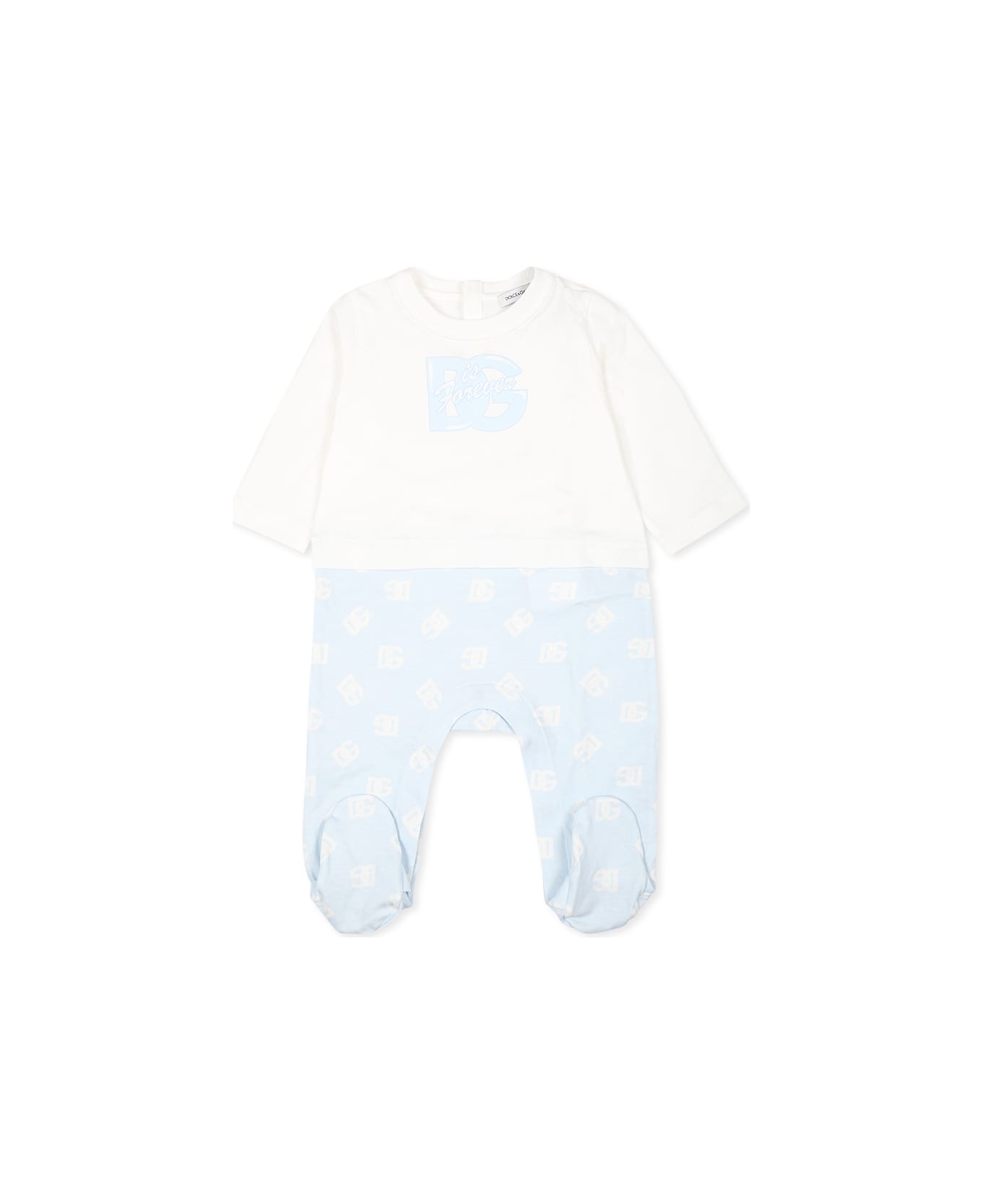 Dolce & Gabbana Light Blue Babygrow Set For Baby Boy With Logodg - Light Blue