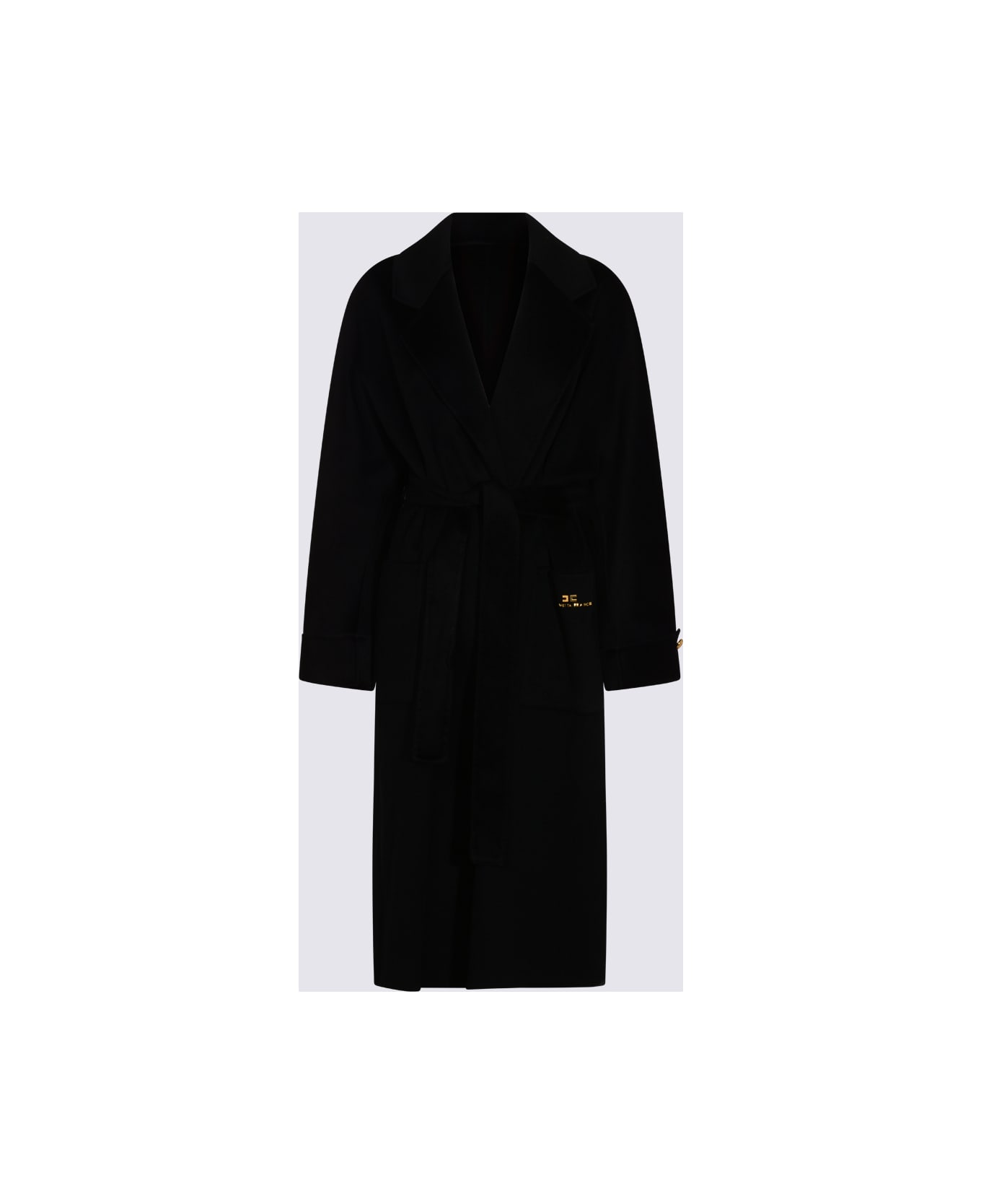 Elisabetta Franchi Black Wool Coat - Black