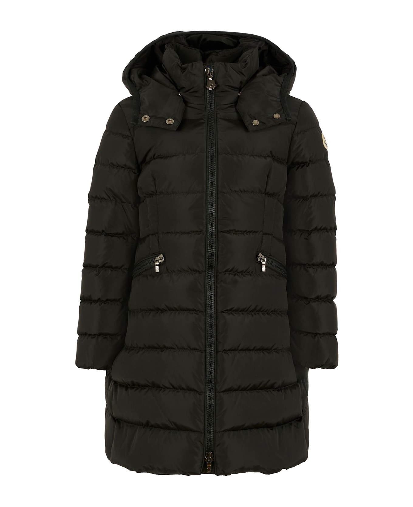 Moncler Black Charpal Down Jacket For Girl With Logo - Black