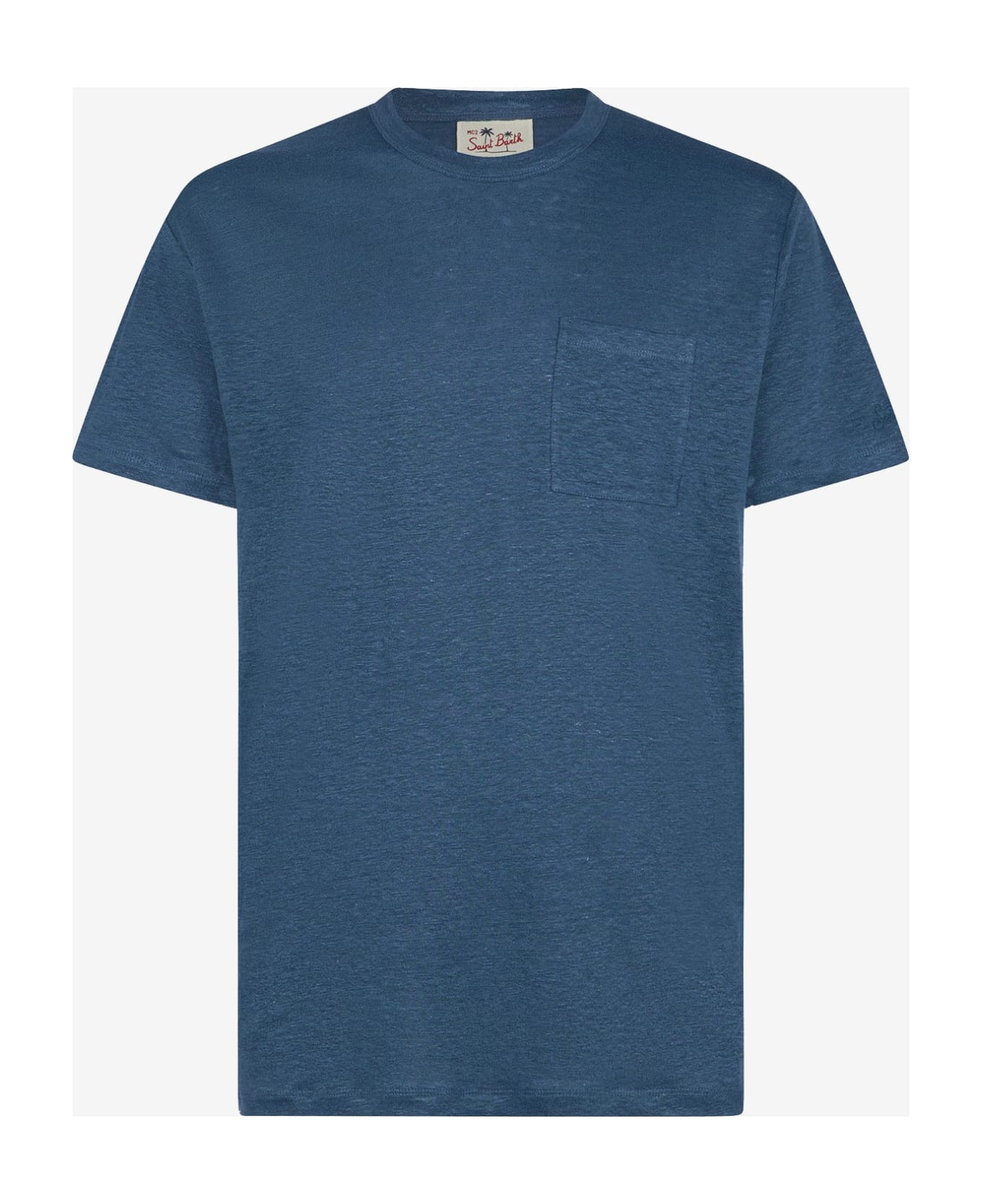 MC2 Saint Barth Man Linen Jersey T-shirt - BLUE