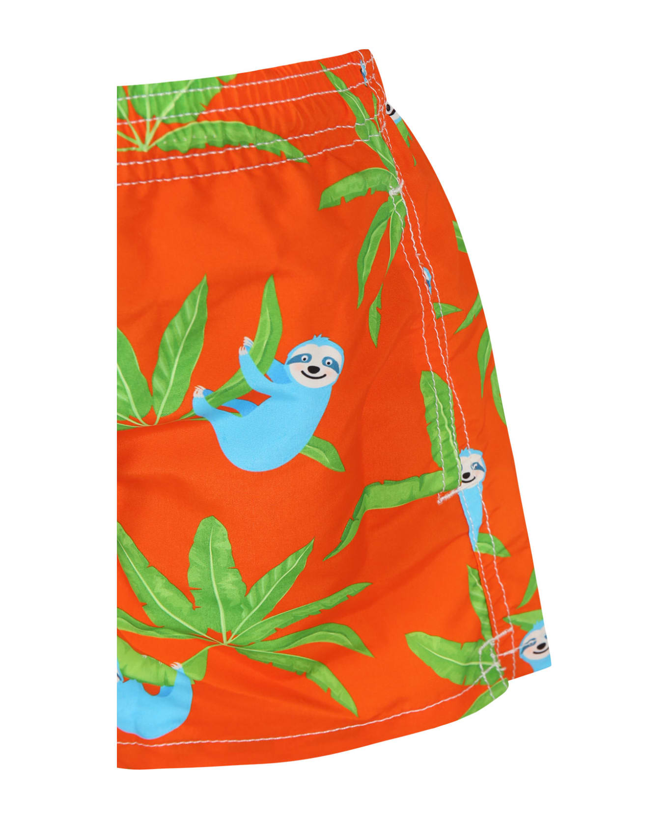 MC2 Saint Barth Orange Swim Shorts For Boy With Sloth Print - Orange 水着