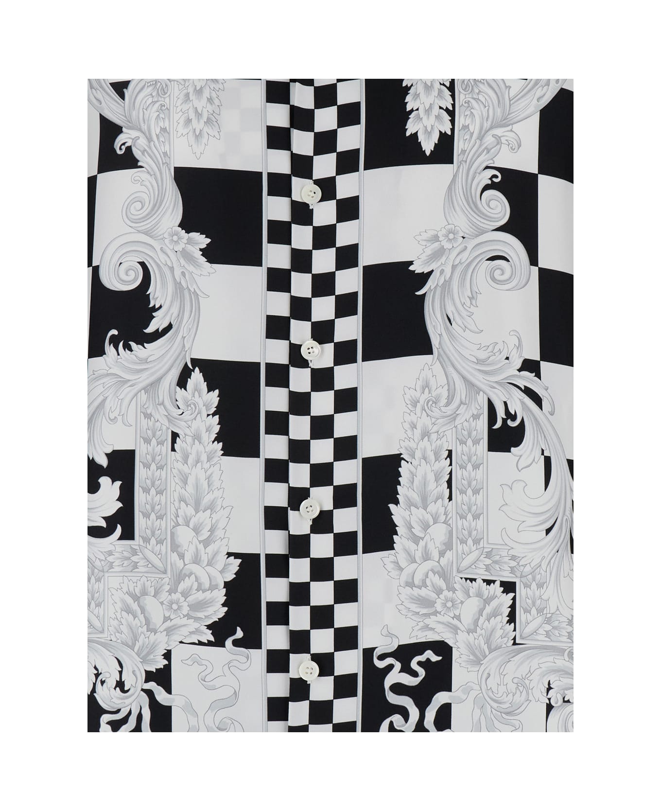 Versace Black And White Shirt With Baroque Print In Techno Fabric Man - White/black