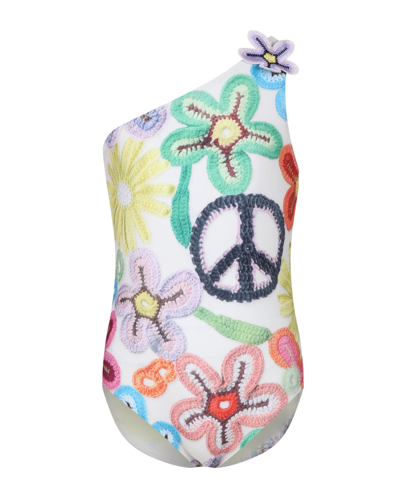 Molo Ivory Swimsuit For Girl With Flowers Print - Multicolor