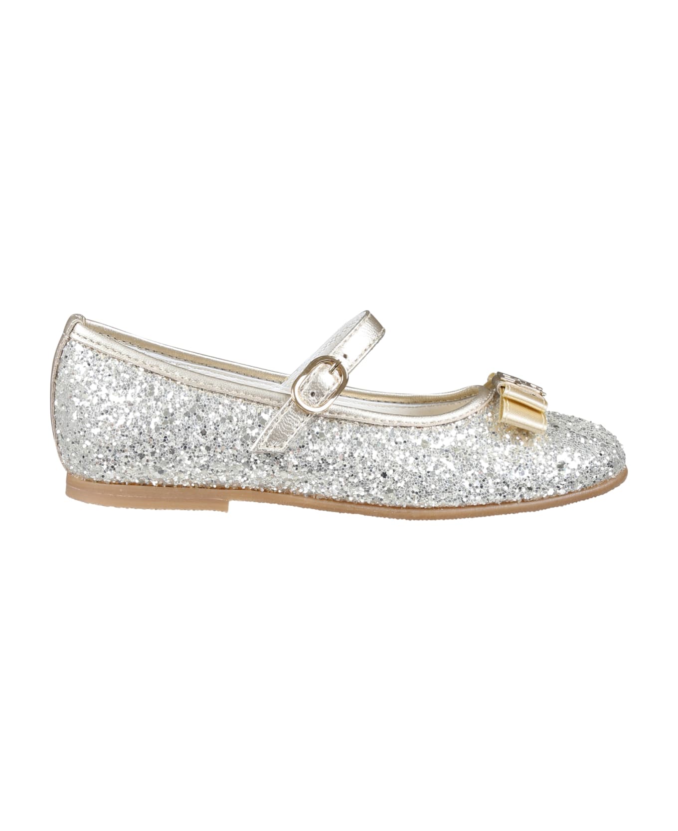 Tommy Hilfiger Gold Ballerines For Girl With Bow And Logo - Gold シューズ